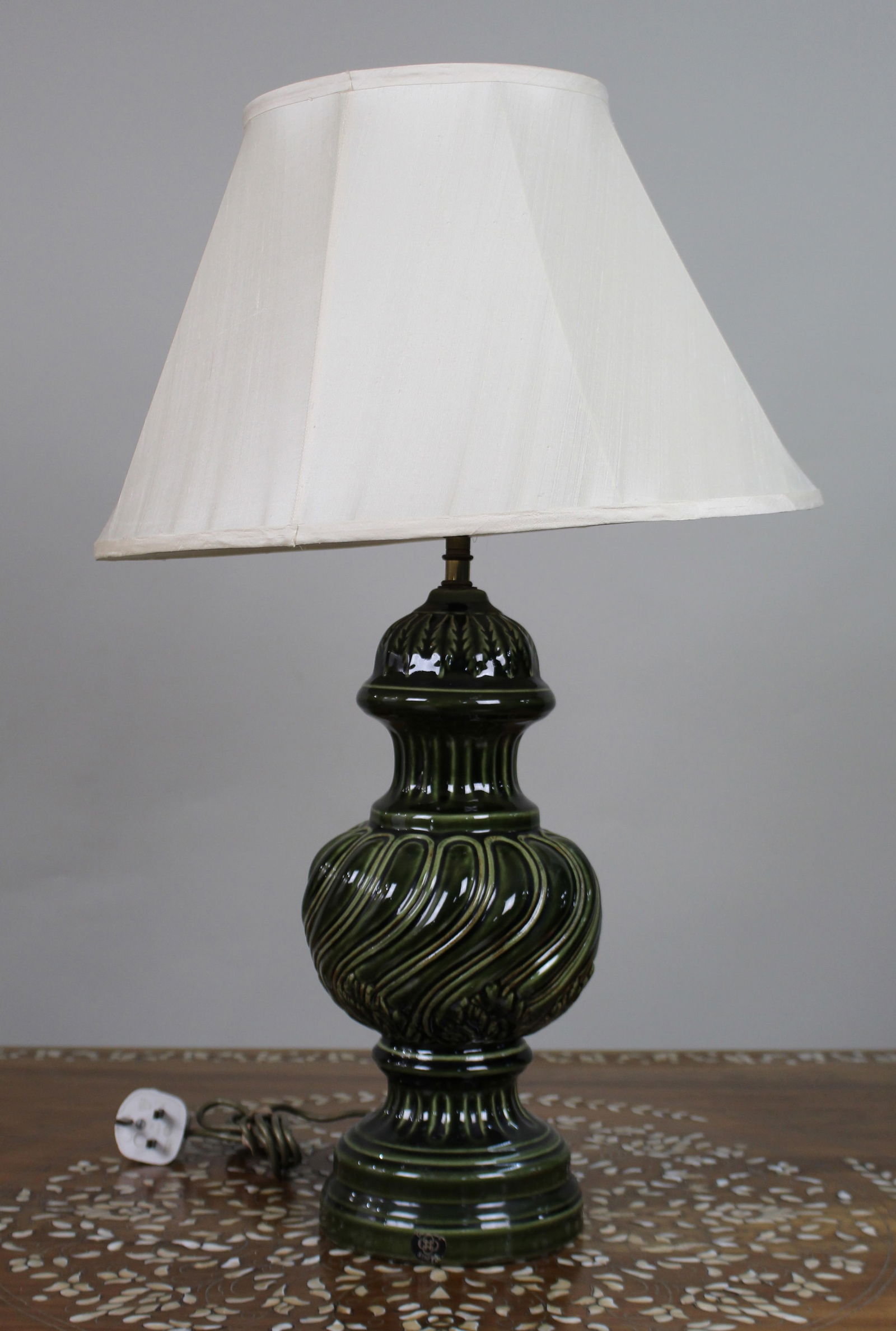 Large Royal Doulton Green Glazed Table Lamp with Shade - 4