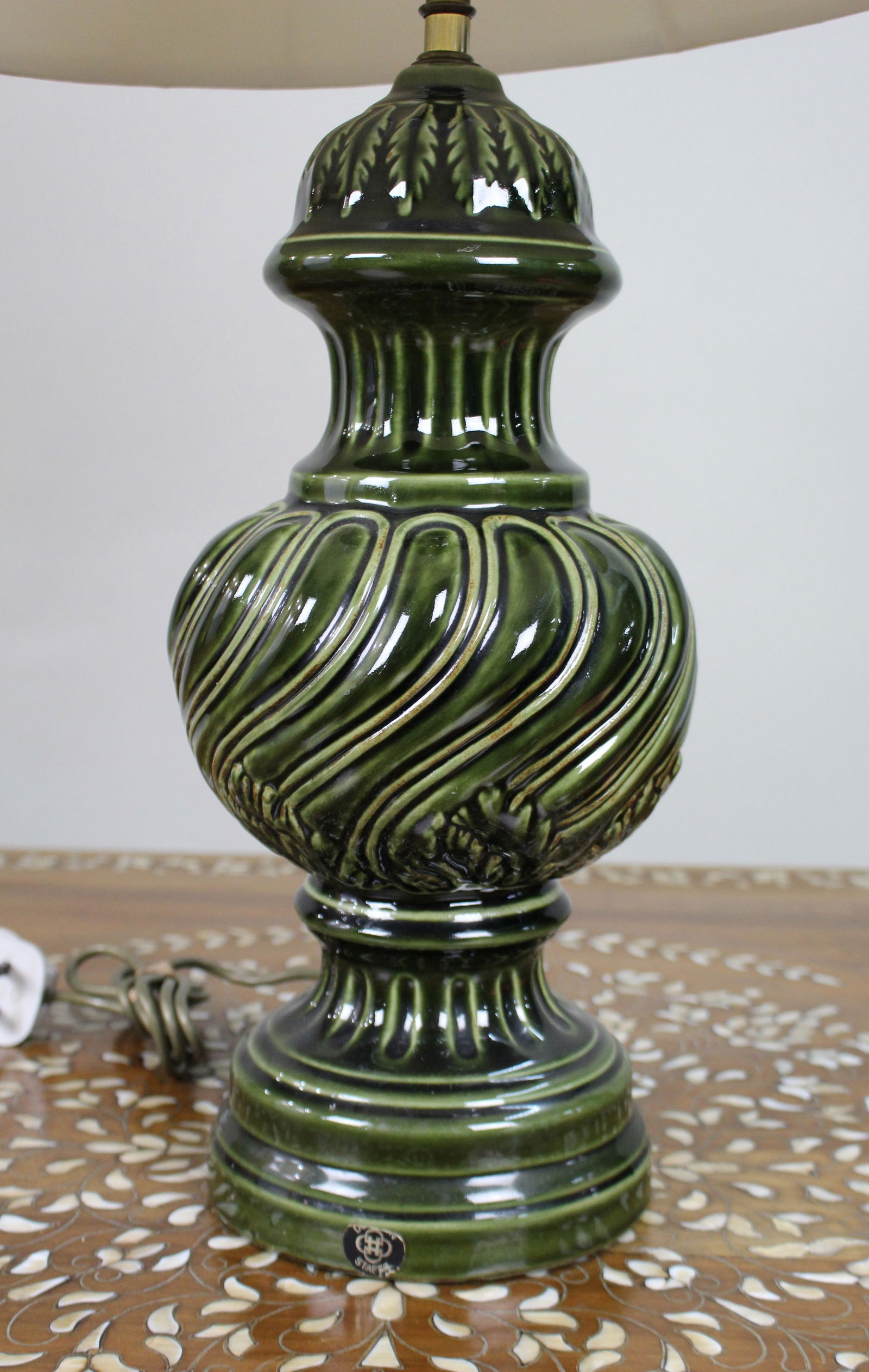 Large Royal Doulton Green Glazed Table Lamp with Shade - 5