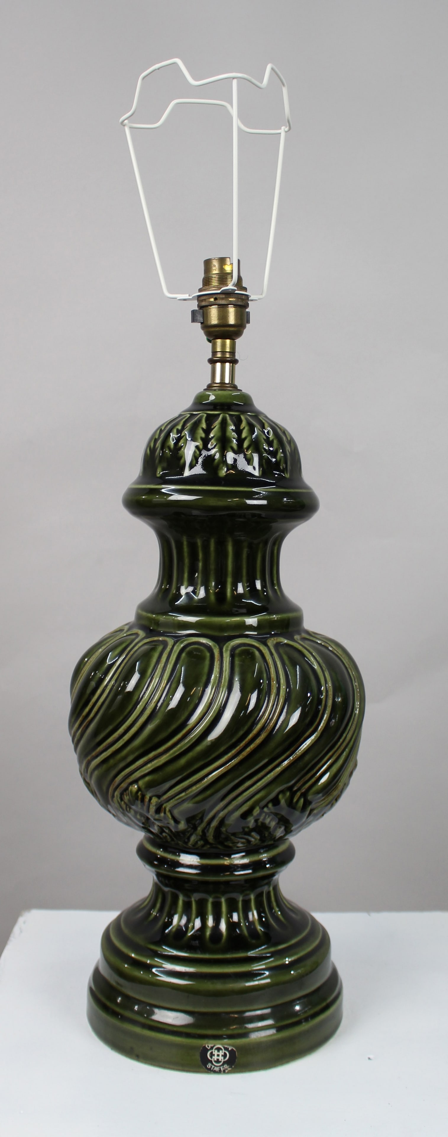 Large Royal Doulton Green Glazed Table Lamp with Shade - 9