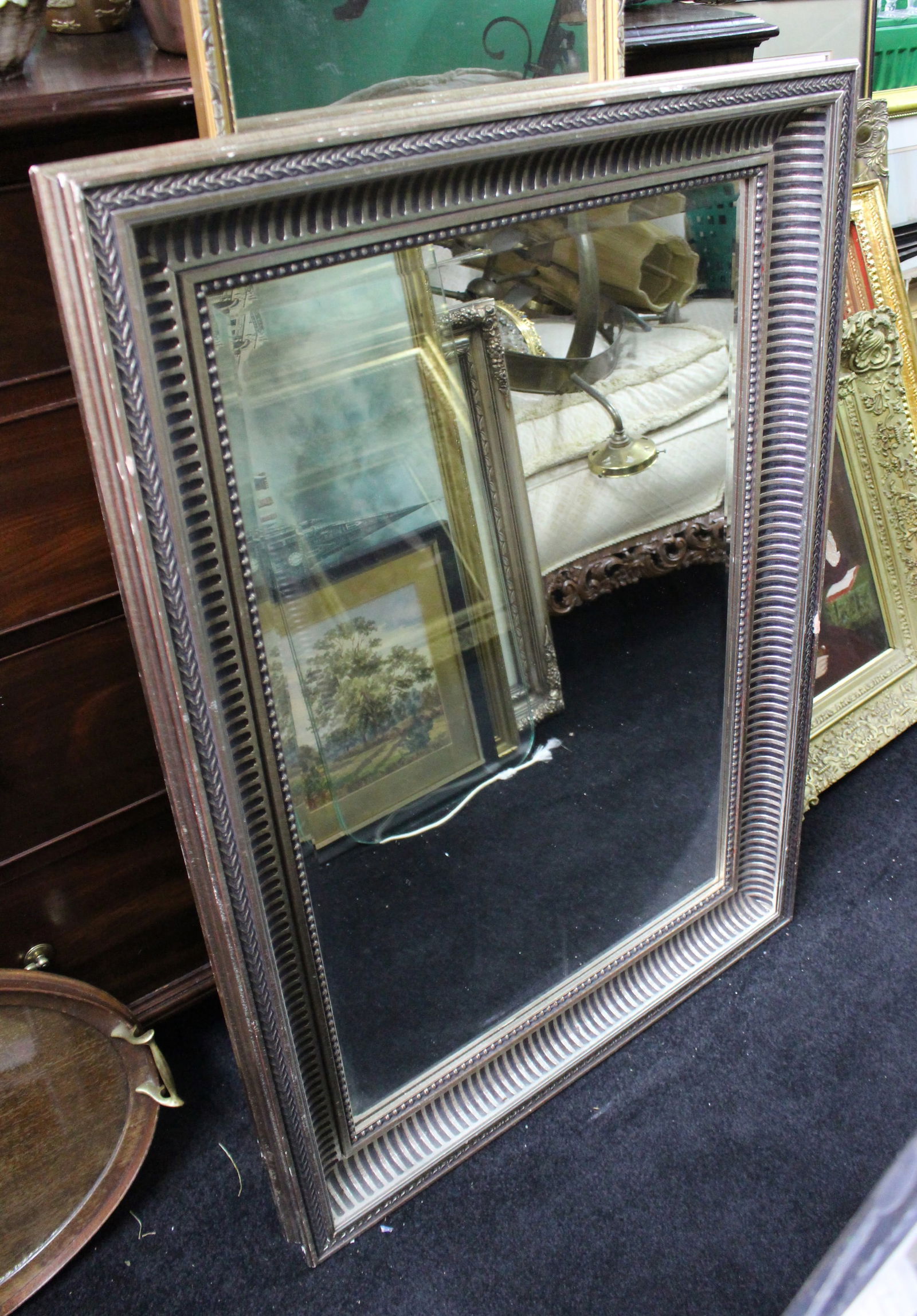Vintage Silver Bevelled Mirror: Title: Vintage Silver Bevelled Mirror Description: Measures 66 x 91 cm Condition: Used Delivery option: Collection & Delivery Location Category: Antiques