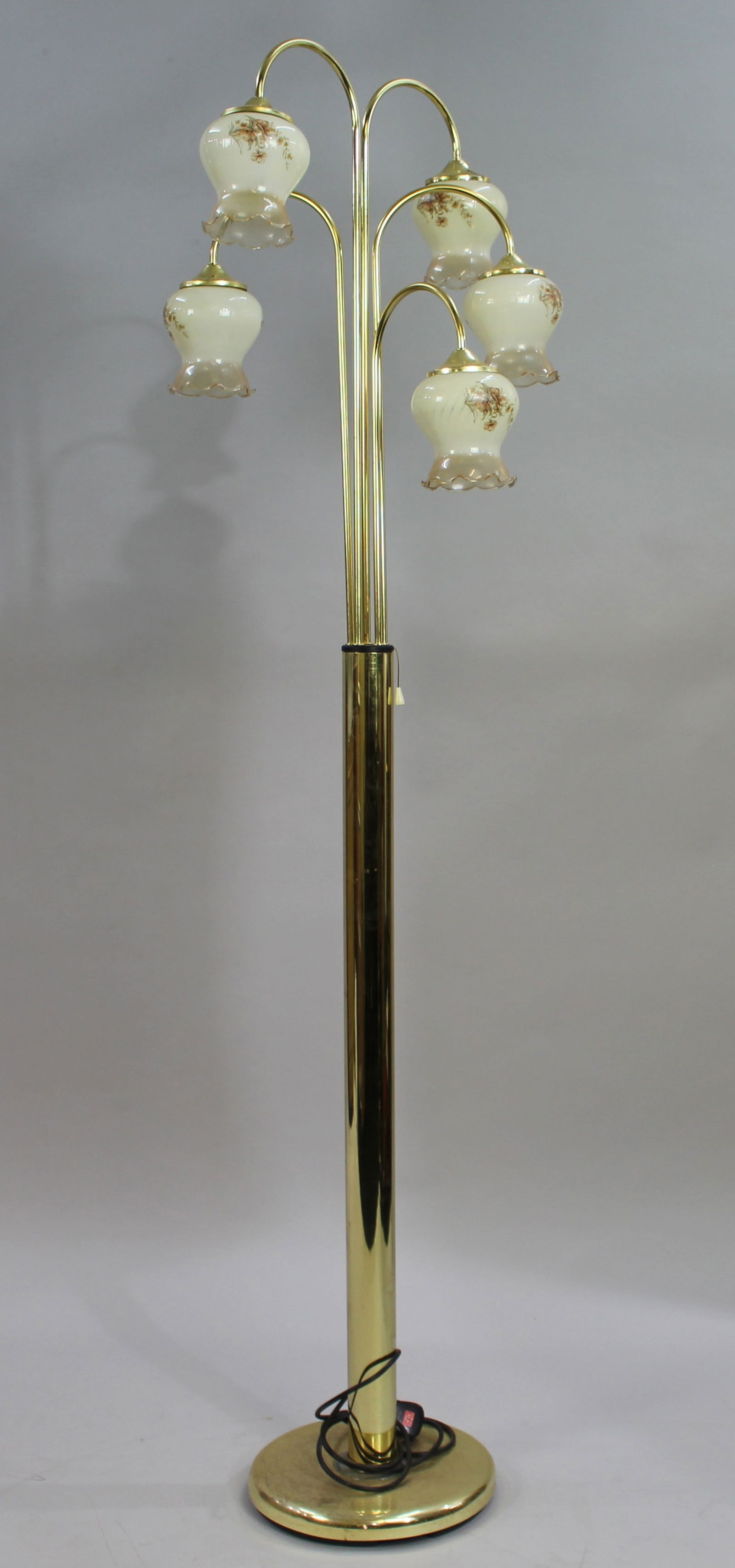 Brass Standard Lamp With Vintage Glass Shades (1 of 4)