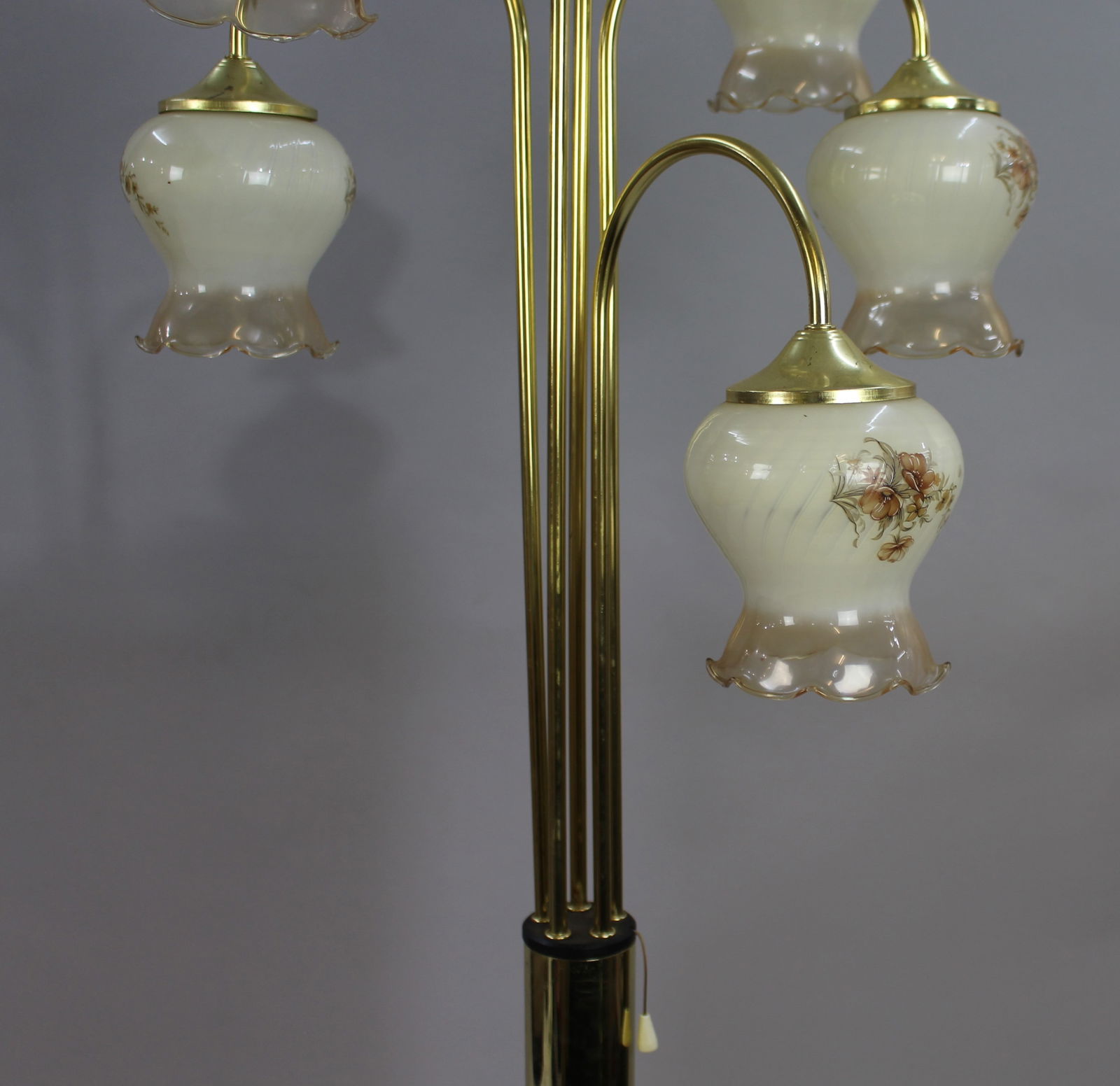 Brass Standard Lamp With Vintage Glass Shades - 4