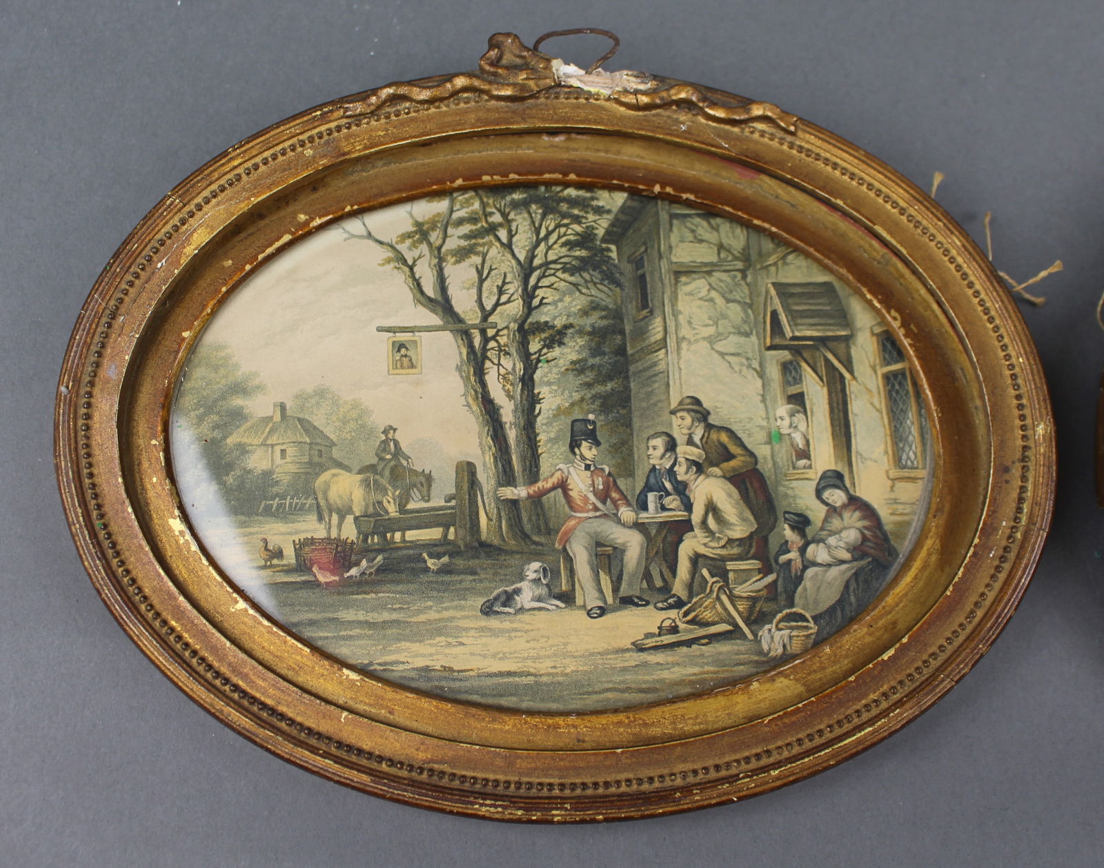 Pair of 19th Century Hand Coloured Rural Genre Prints in Oval Gilt Frames - 2