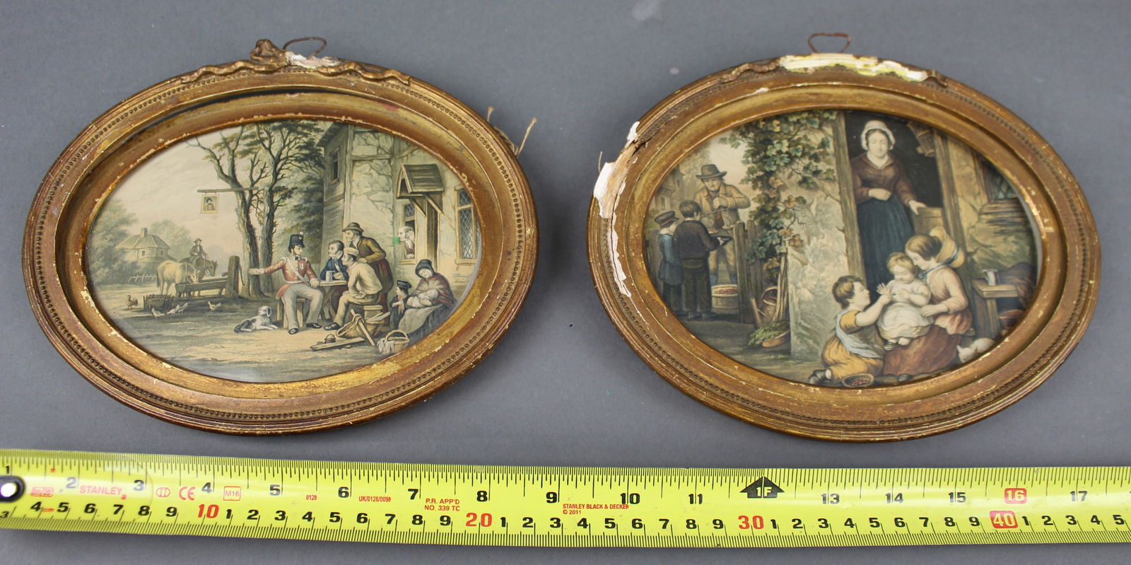Pair of 19th Century Hand Coloured Rural Genre Prints in Oval Gilt Frames - 5