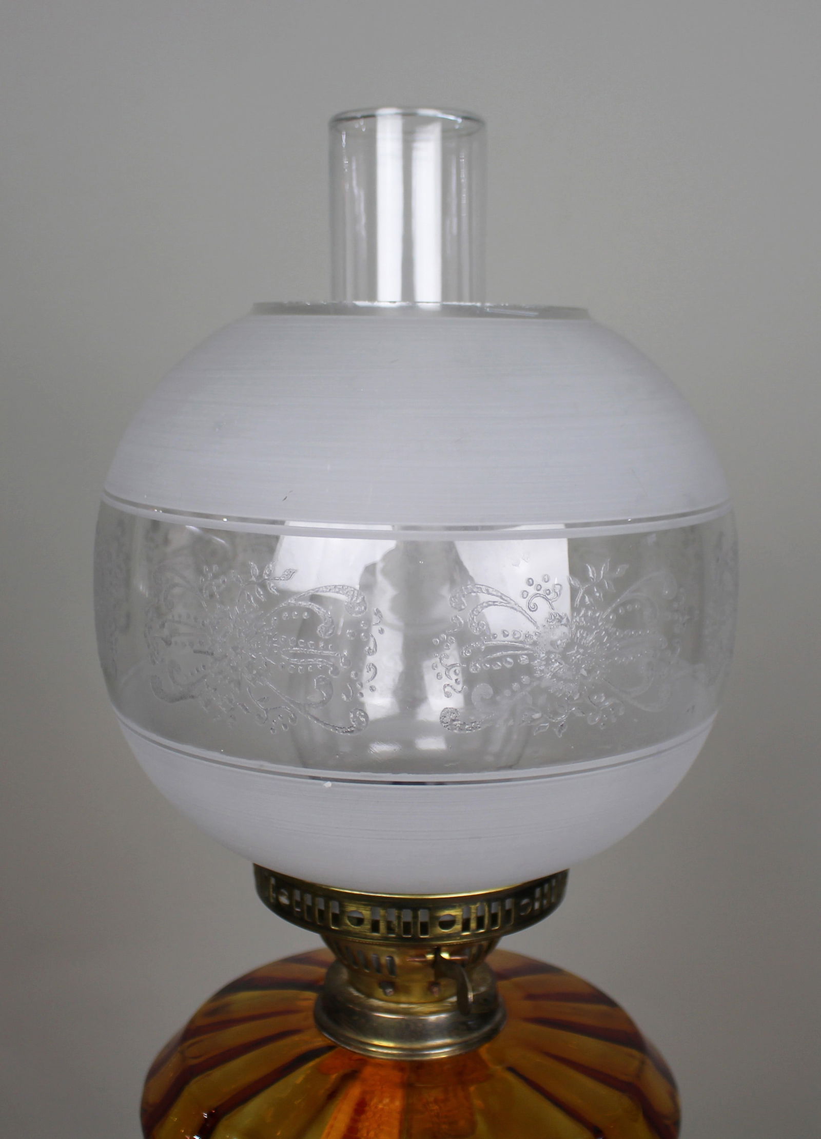 Victorian Brass Oil Lamp with Amber Glass Font - 5