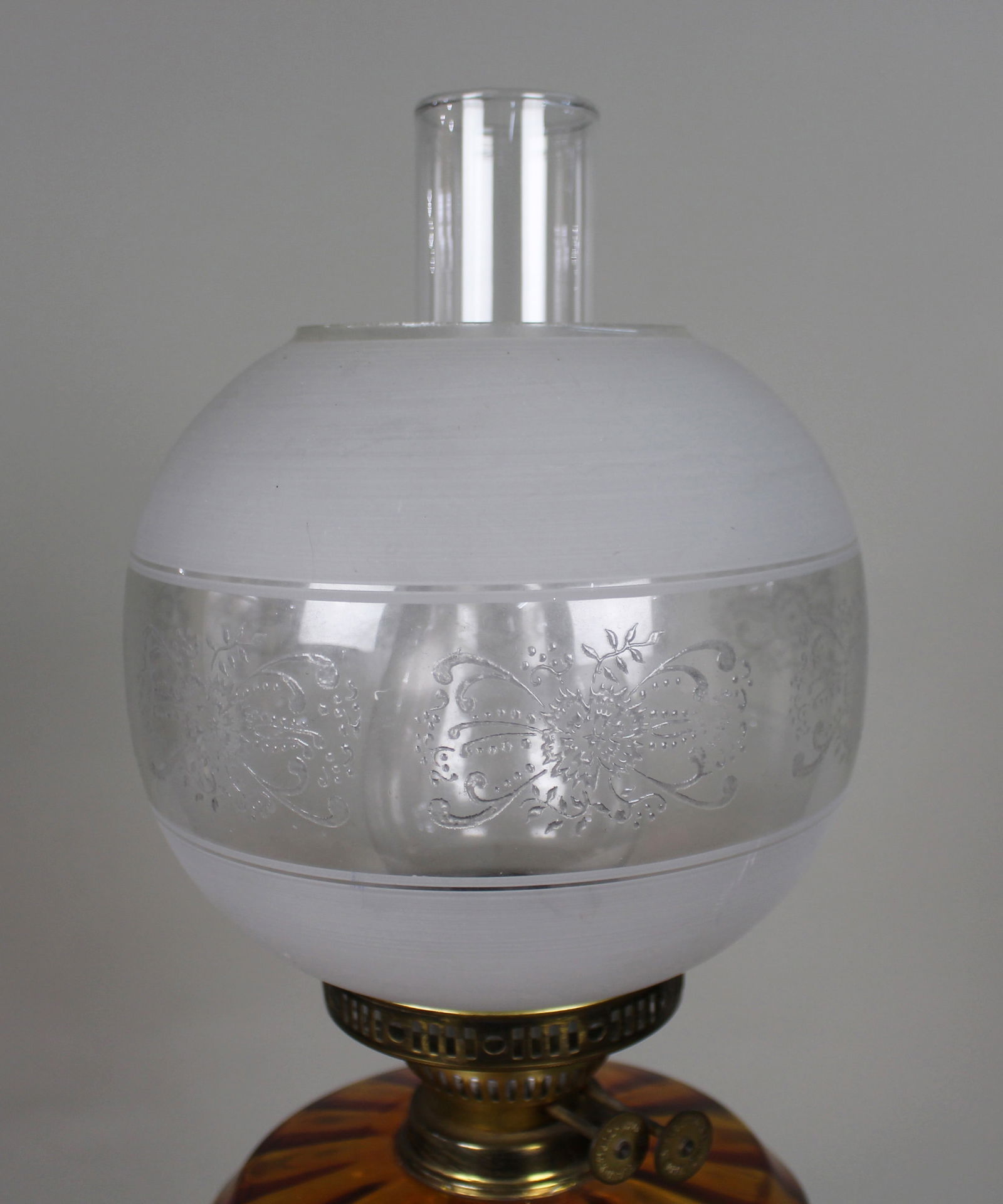 Victorian Brass Oil Lamp with Amber Glass Font - 6