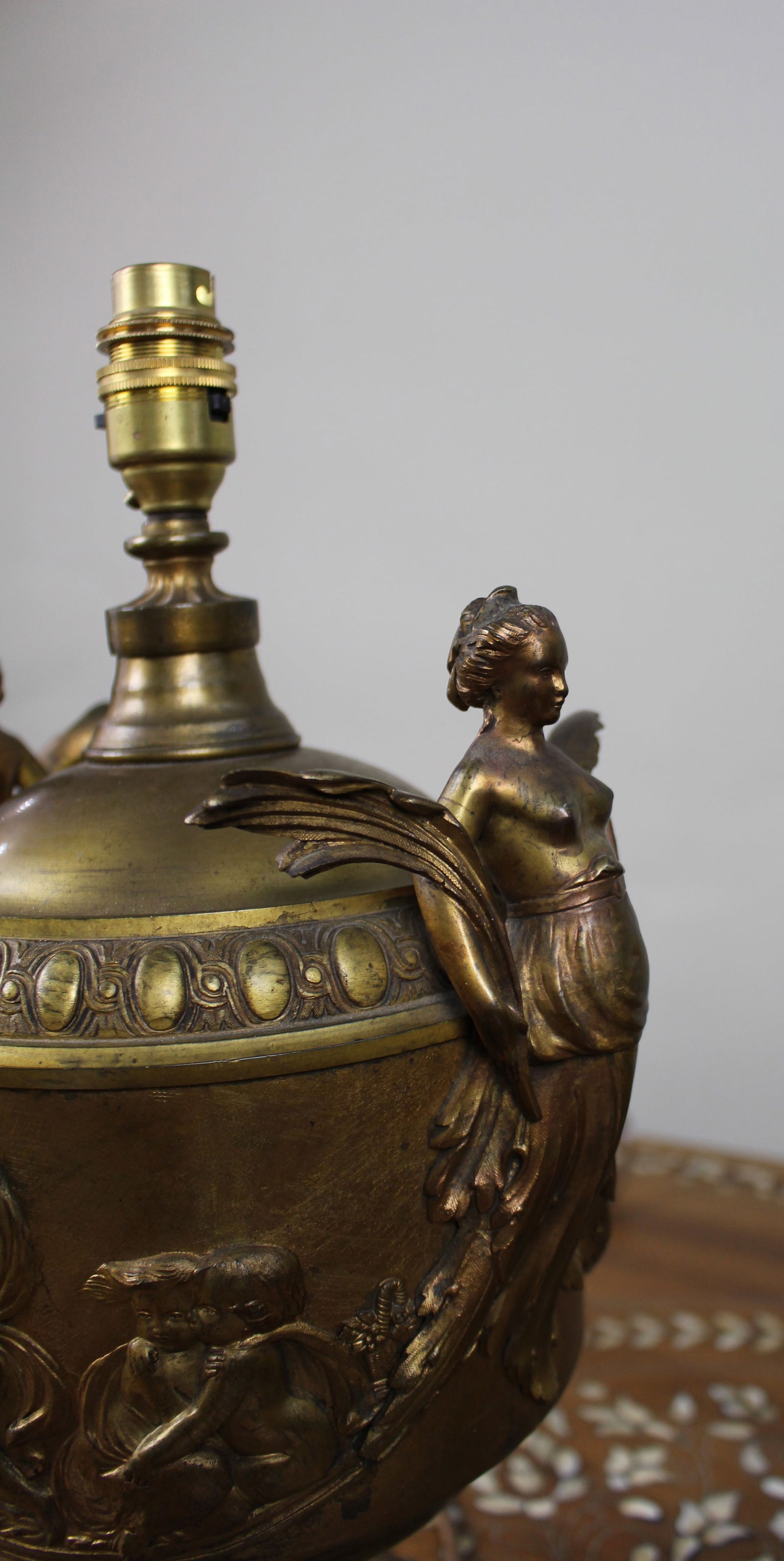 Pair of French Gilt Bronze Urn Lamps with Putti Reliefs, circa 1900 - 7
