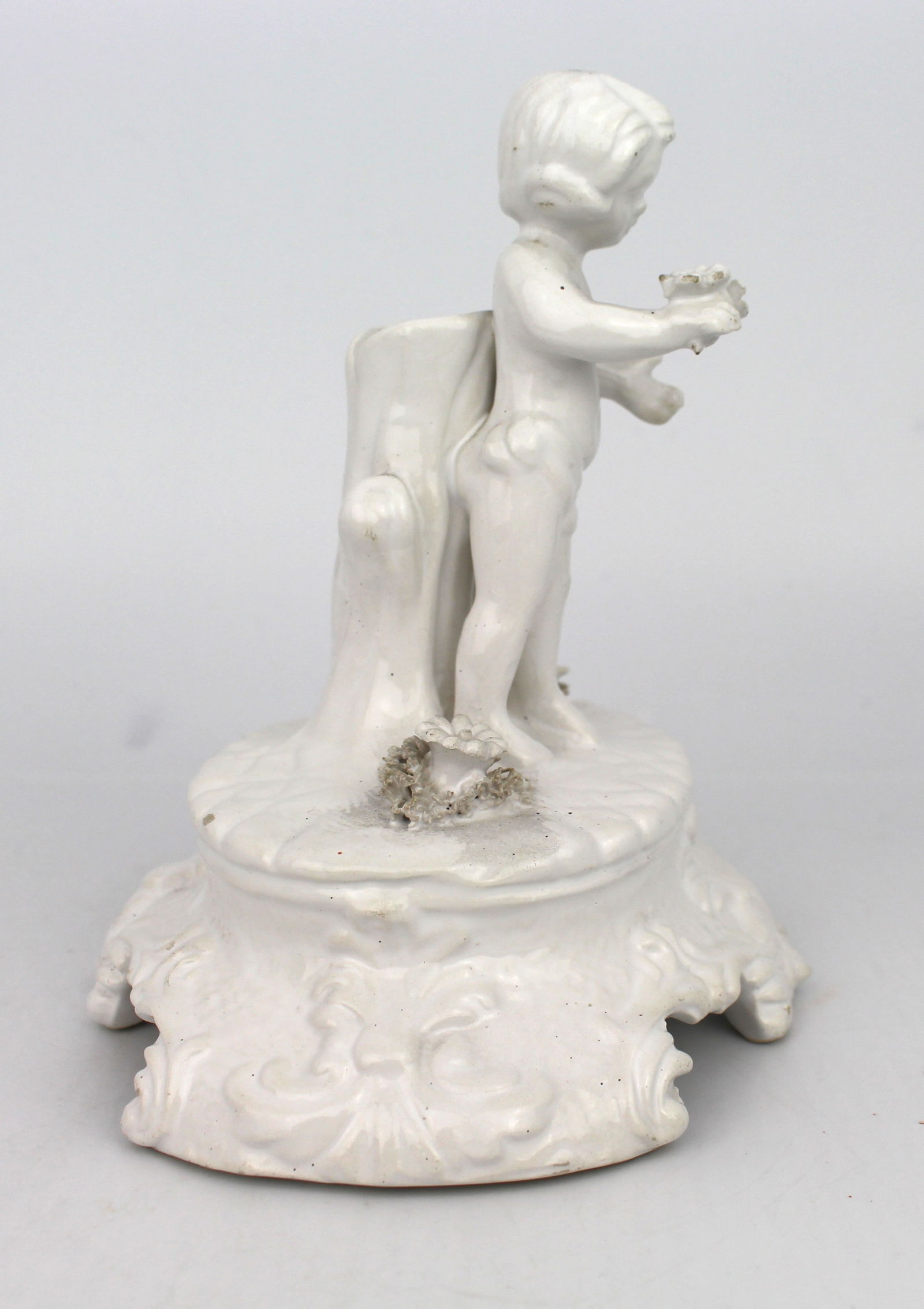 Painted White Porcelain Cherub Figurine - 2