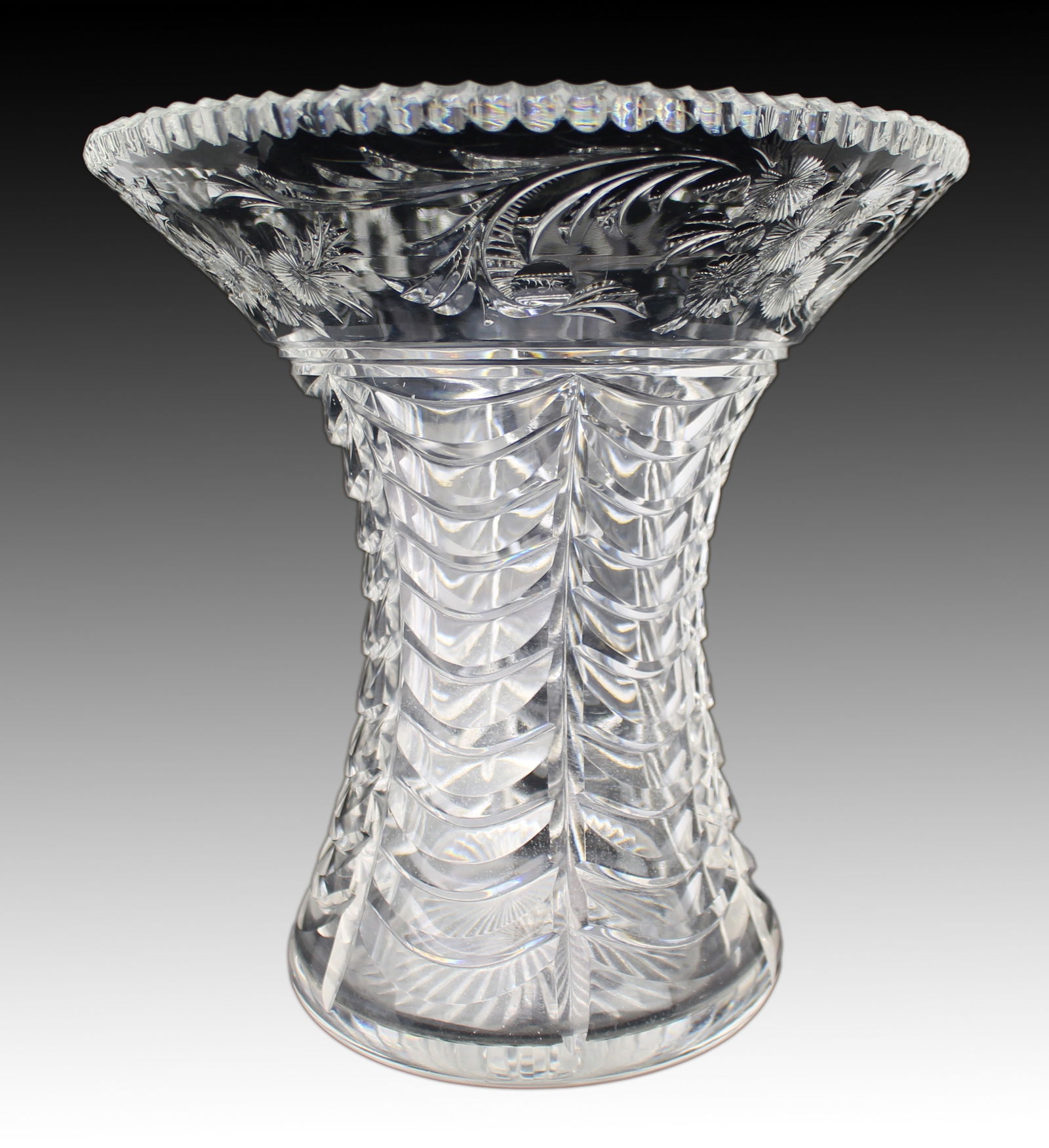 Mid-20th Century English Cut Crystal Splayed Vase (1 of 3)