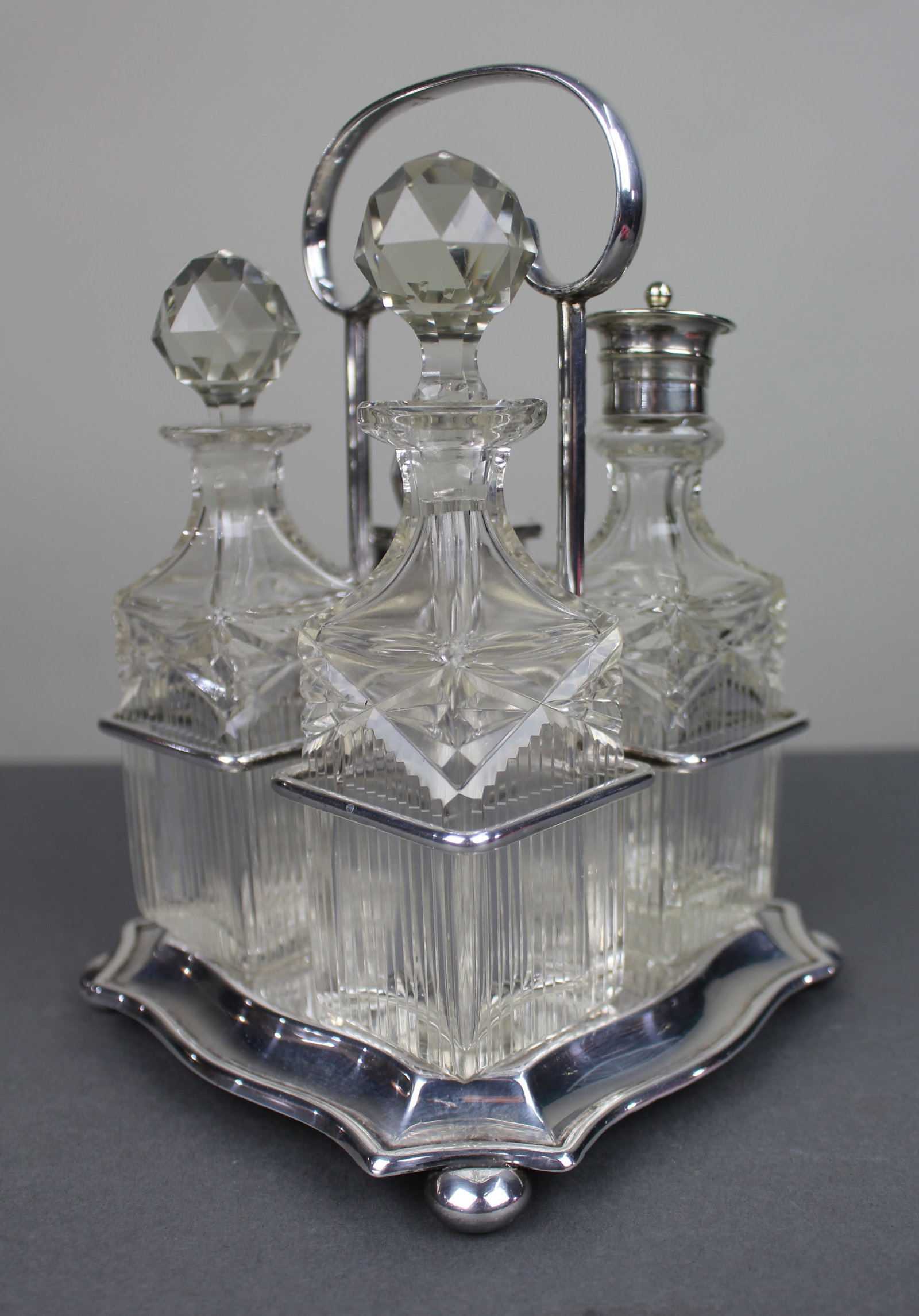Antique Silver Plated & Cut Glass Cruet Set - 2