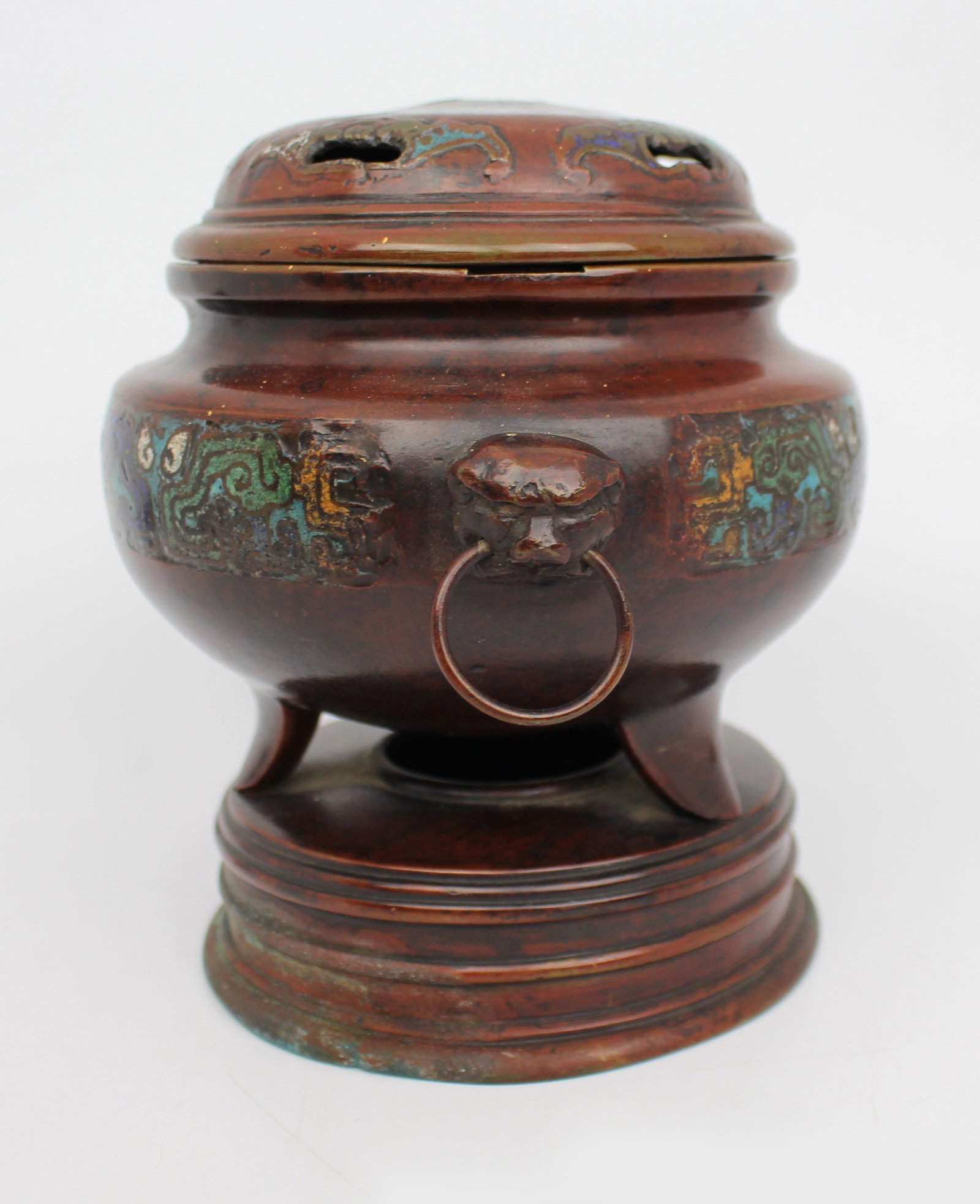 Antique Chinese Cloisonné Bronze Tripod Censer, c.1890 - 11