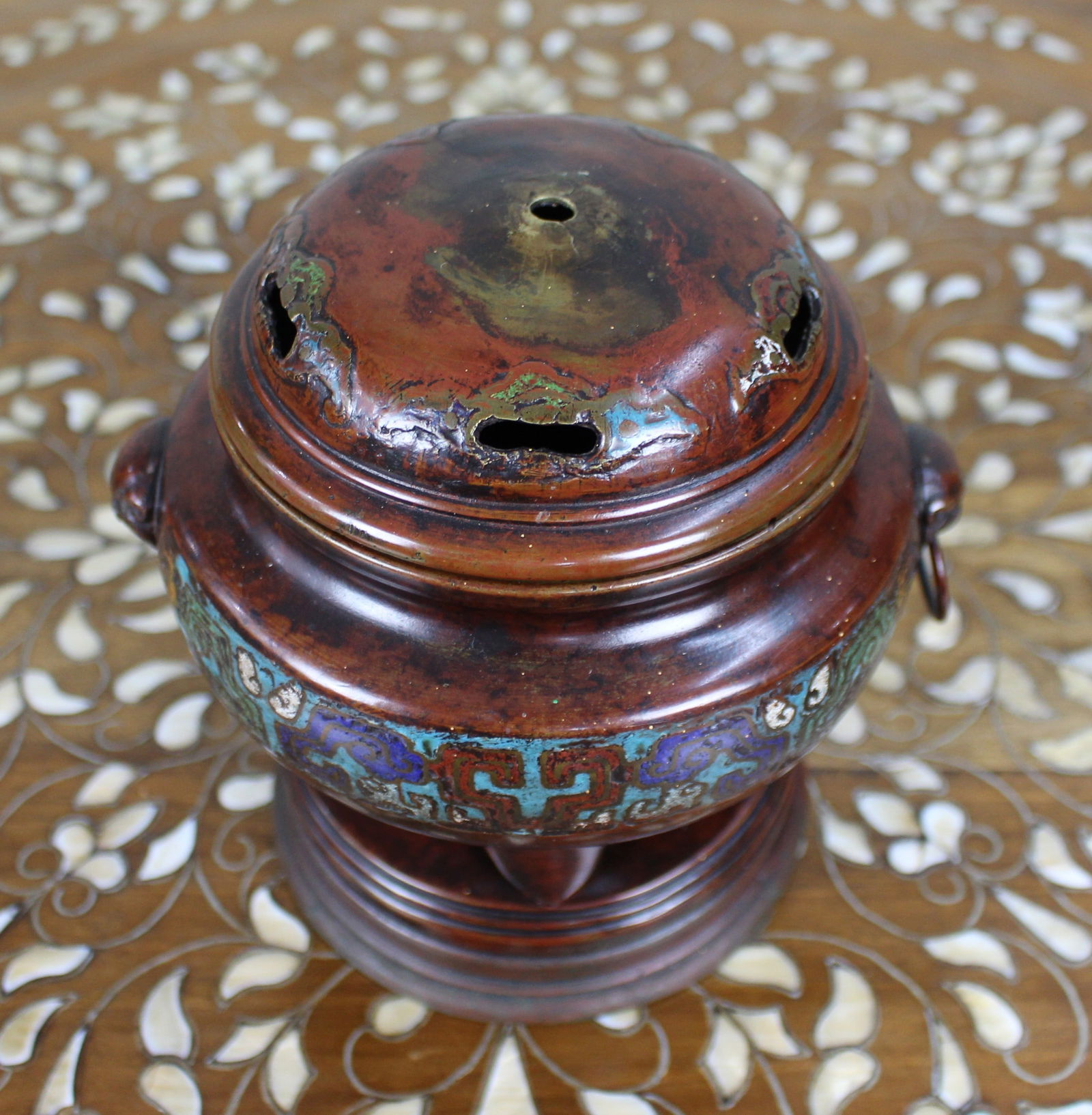 Antique Chinese Cloisonné Bronze Tripod Censer, c.1890 - 2