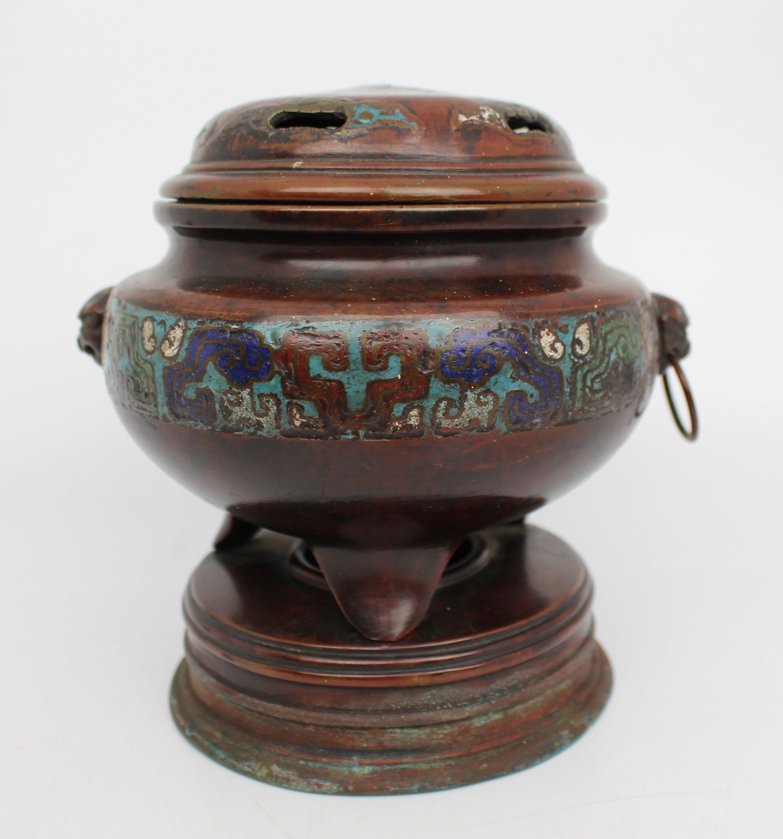 Antique Chinese Cloisonné Bronze Tripod Censer, c.1890 - 8