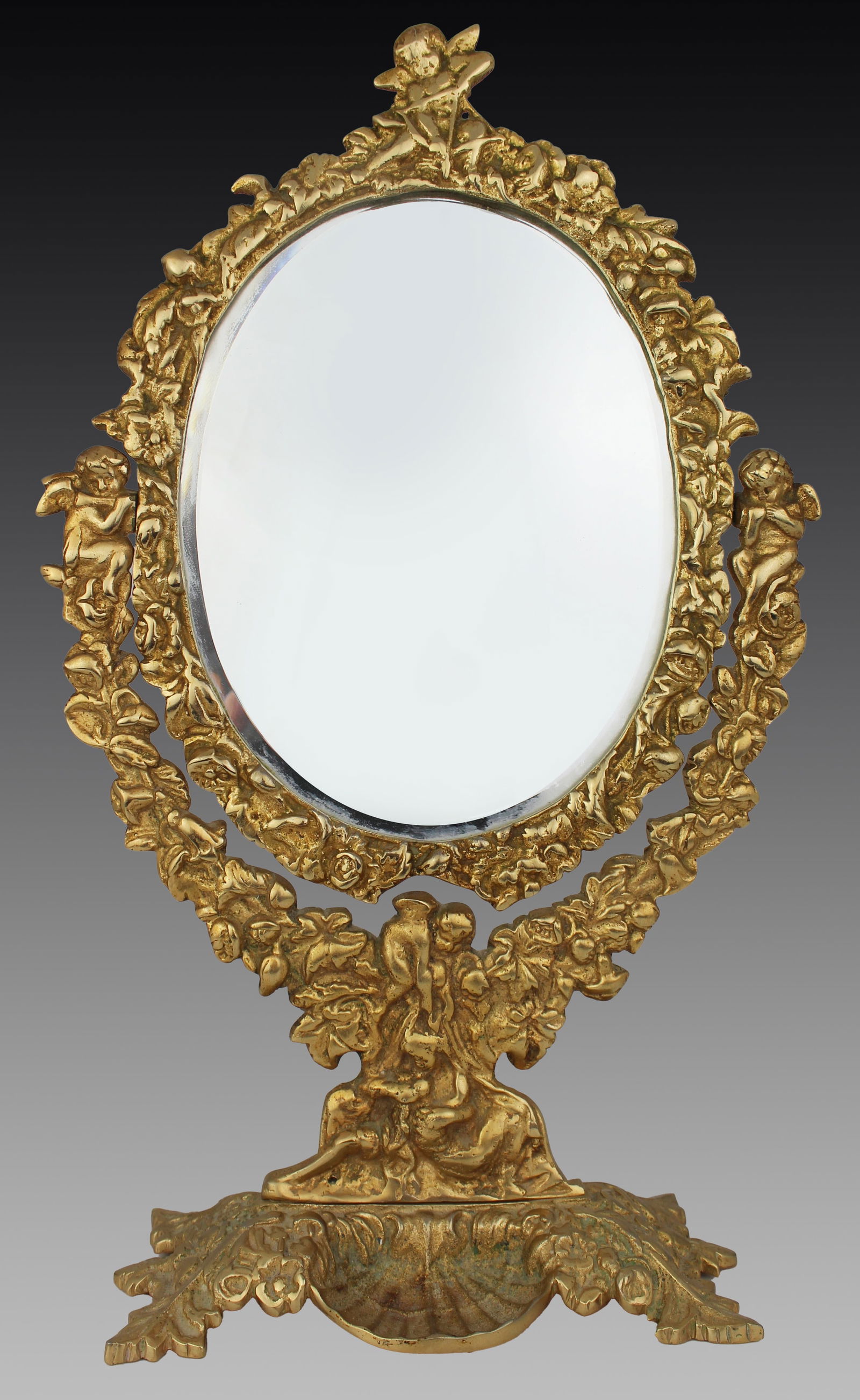 Ornate Vintage Brass Cherub Vanity Table Mirror (1 of 5)