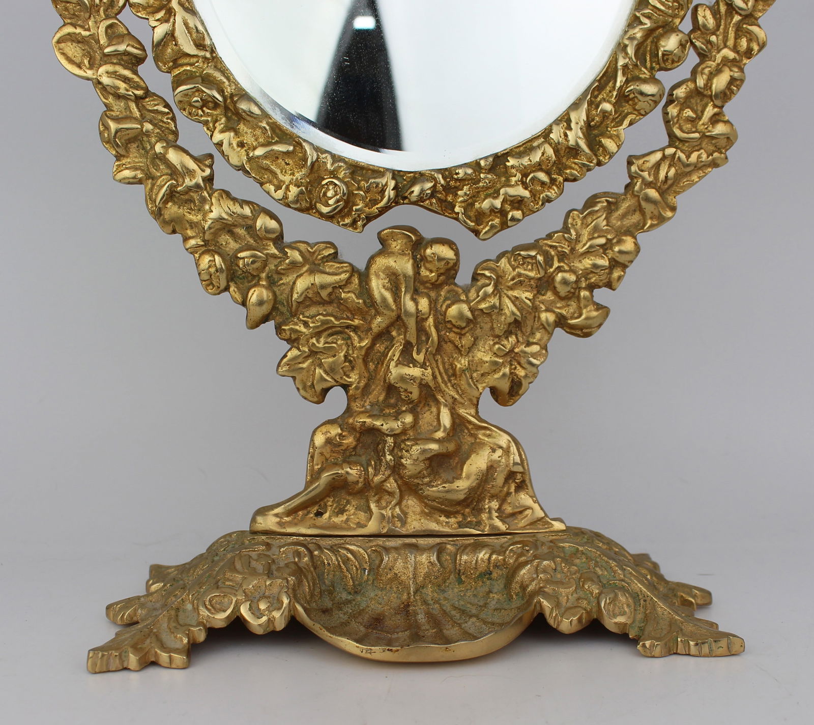 Ornate Vintage Brass Cherub Vanity Table Mirror - 3