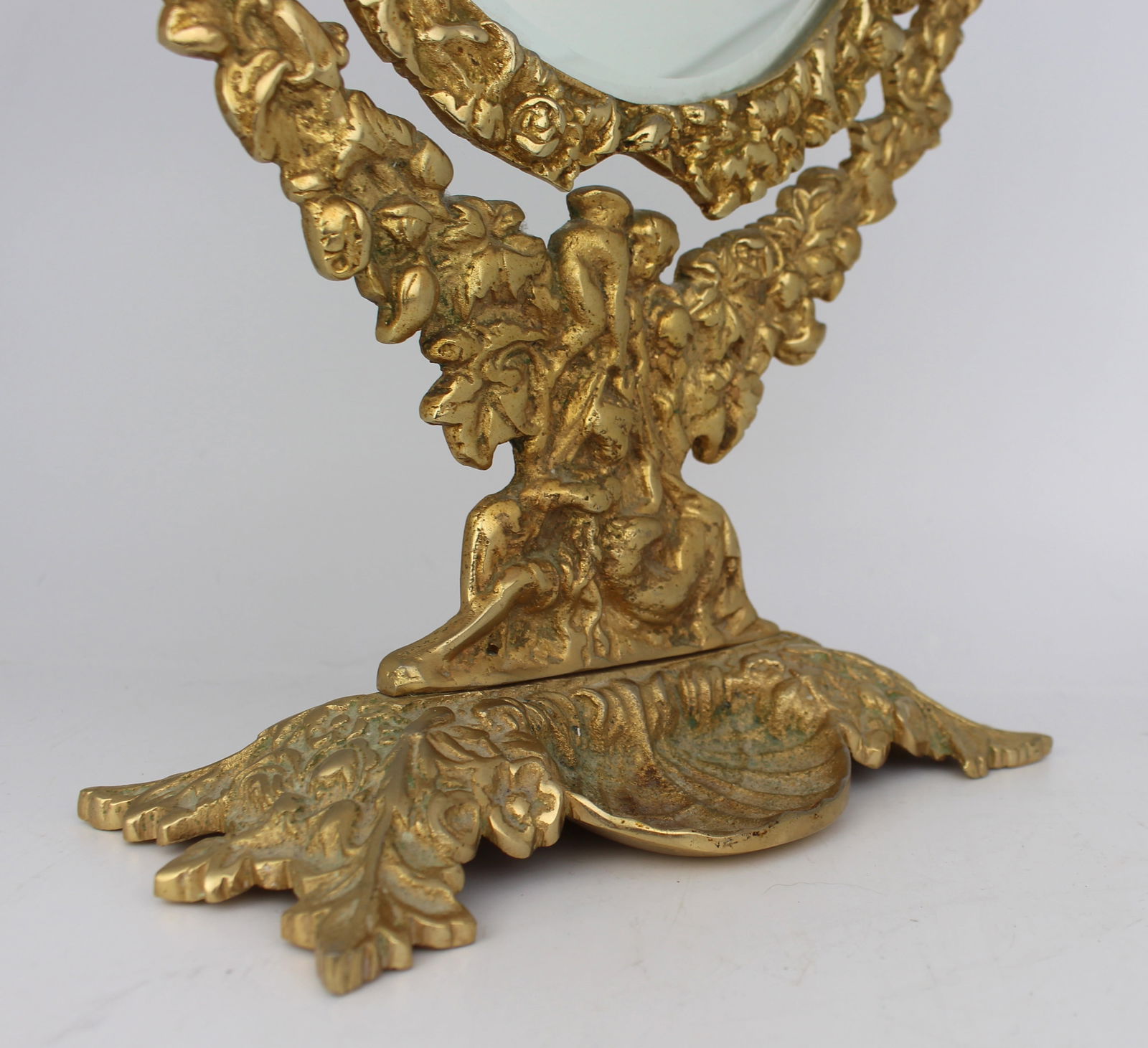 Ornate Vintage Brass Cherub Vanity Table Mirror - 4