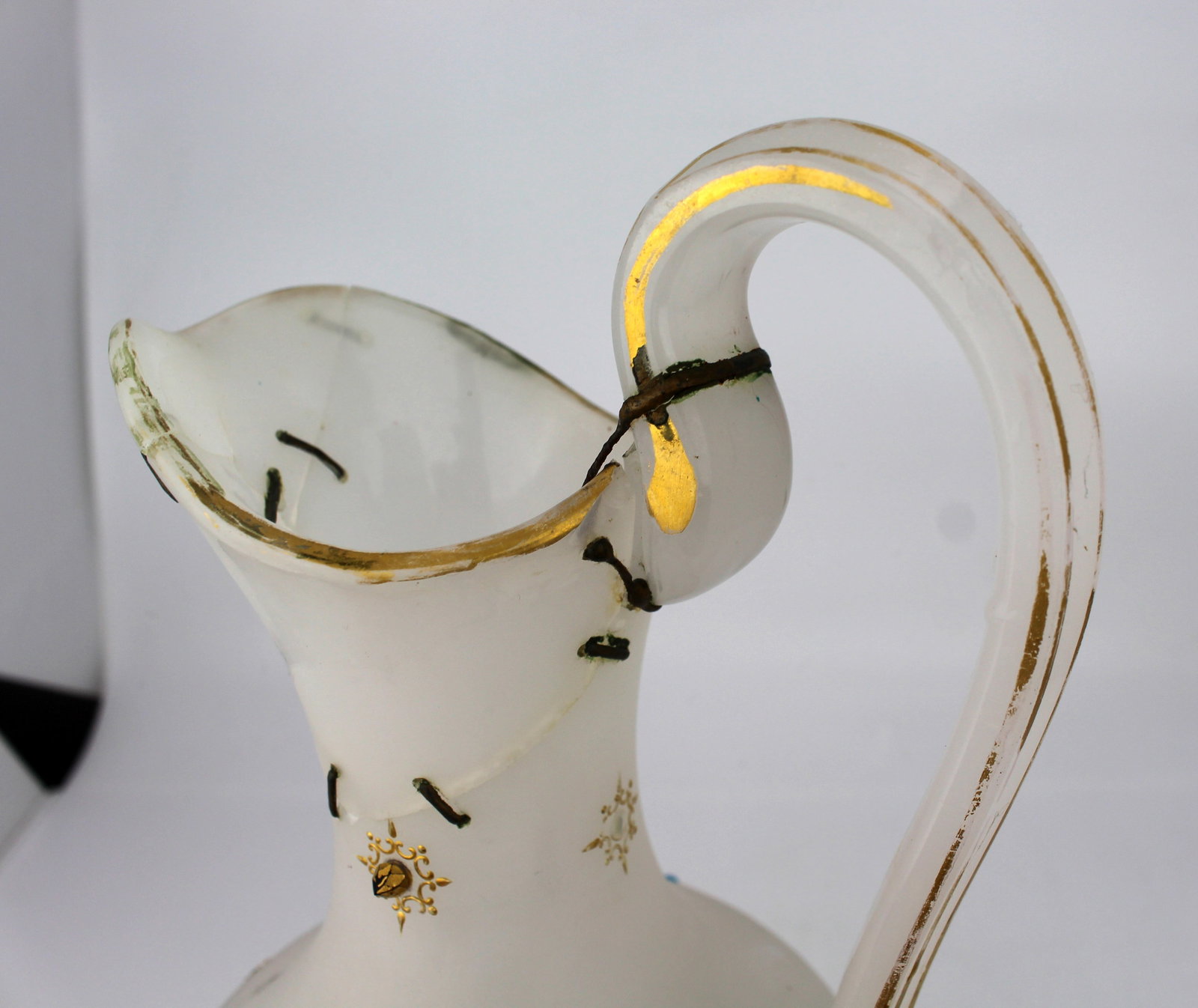 Antique French Bejewelled Turquoise Opaline Ewer A/F - 5