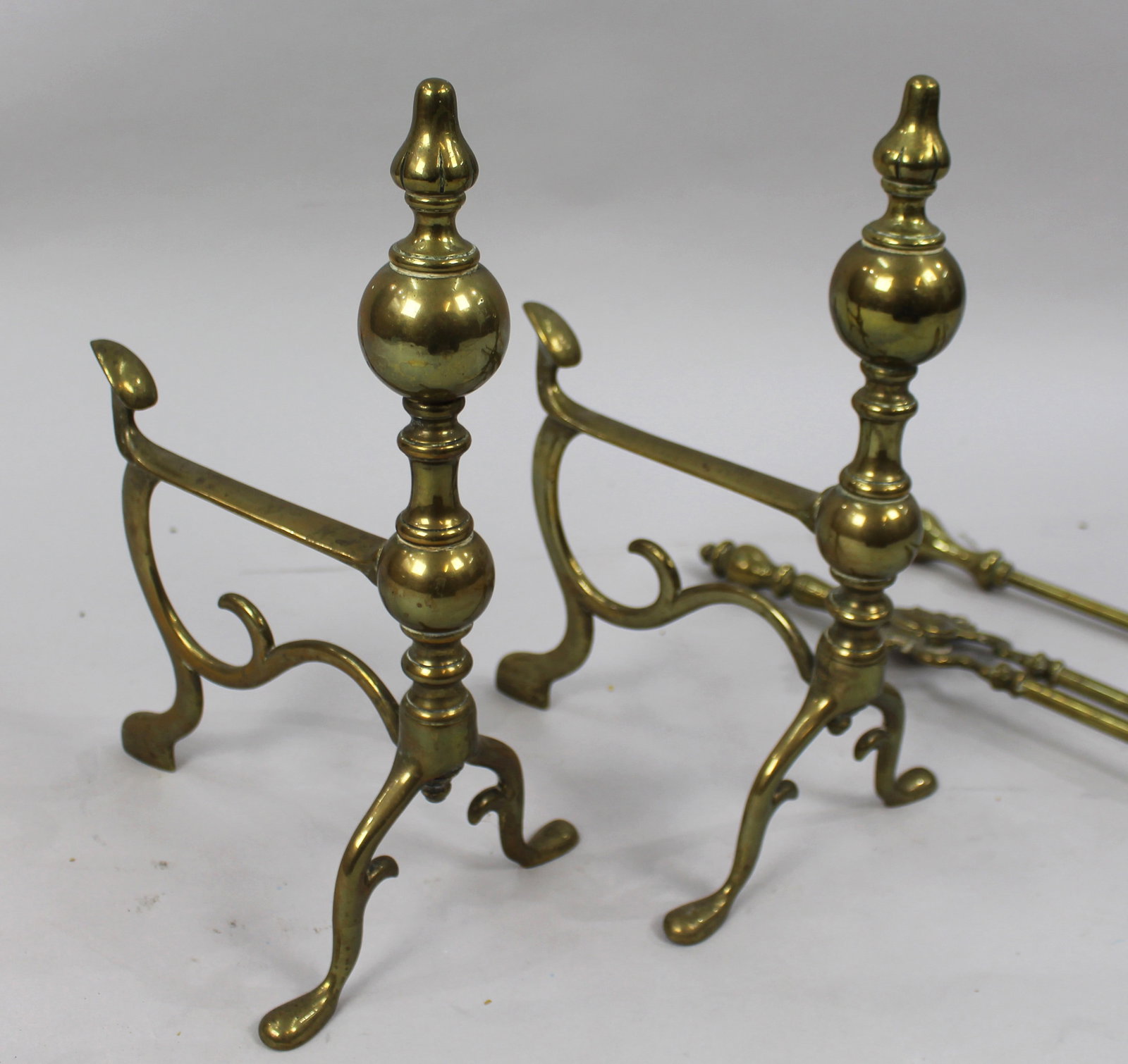 Antique Brass Fire Dogs and Companion Set, c.1850–1880 - 2