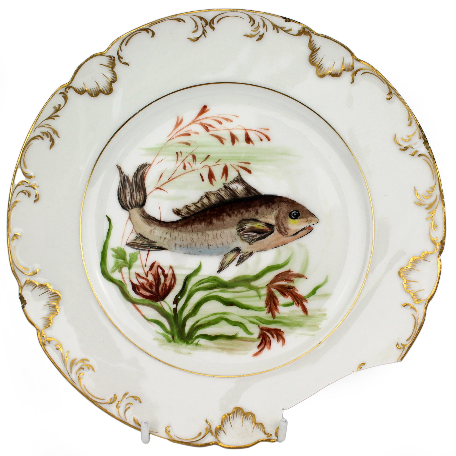 Set of 4 Edwardian Hand Painted Fish Plates, Signed Wolly Fowkes 1903 - 17
