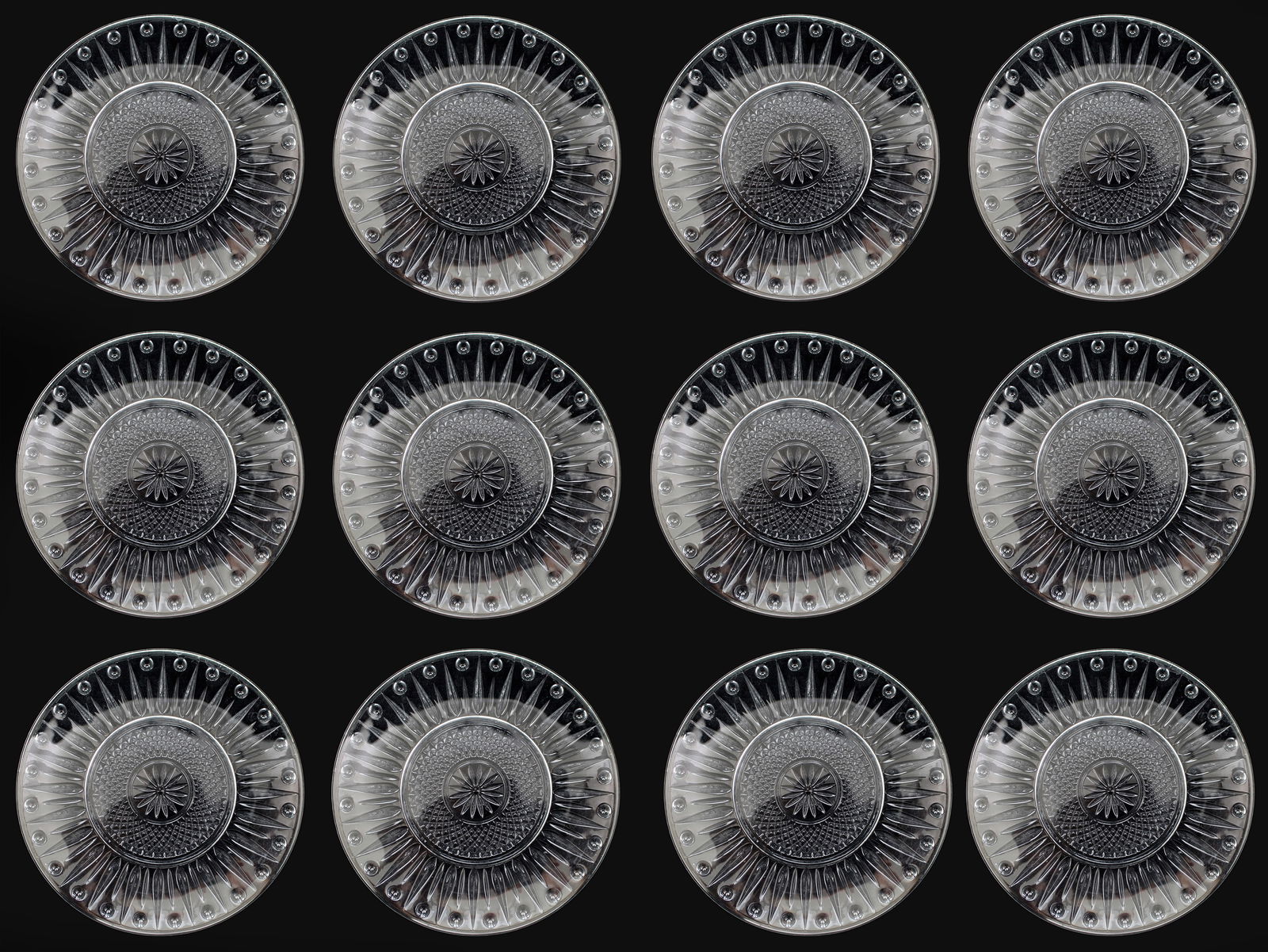 Set of 12 Unused Cut Crystal Dessert Plates: Title: Set of 12 Unused Cut Crystal Dessert Plates Description: Set of 12 Unused Bohemian Cut Crystal Dessert Plates Bohemia (Czech Republic), Early 21st Century A fine set of twelve unused cut