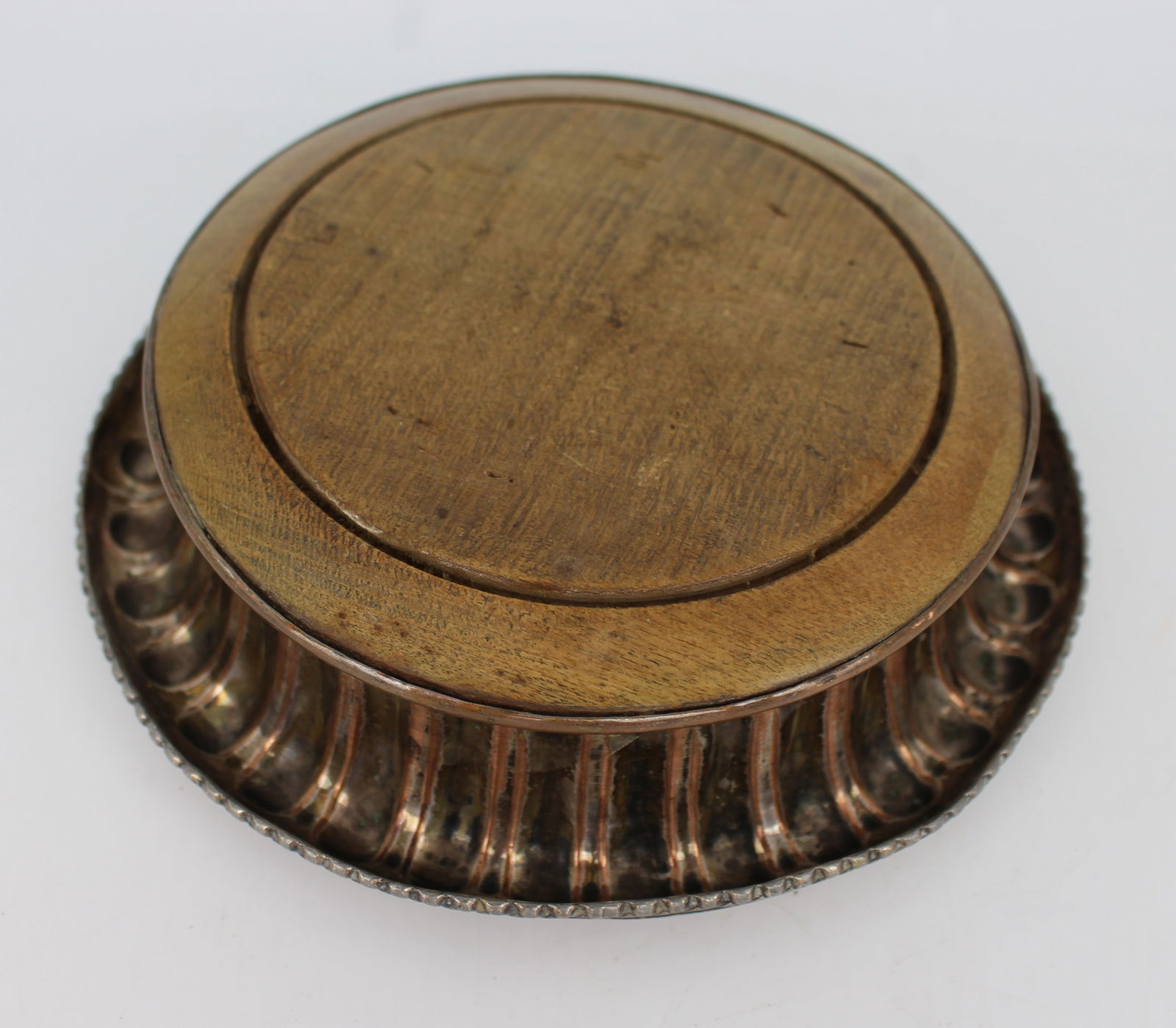 Antique Sheffield Plated Turned Wooden Wine Coaster - 3