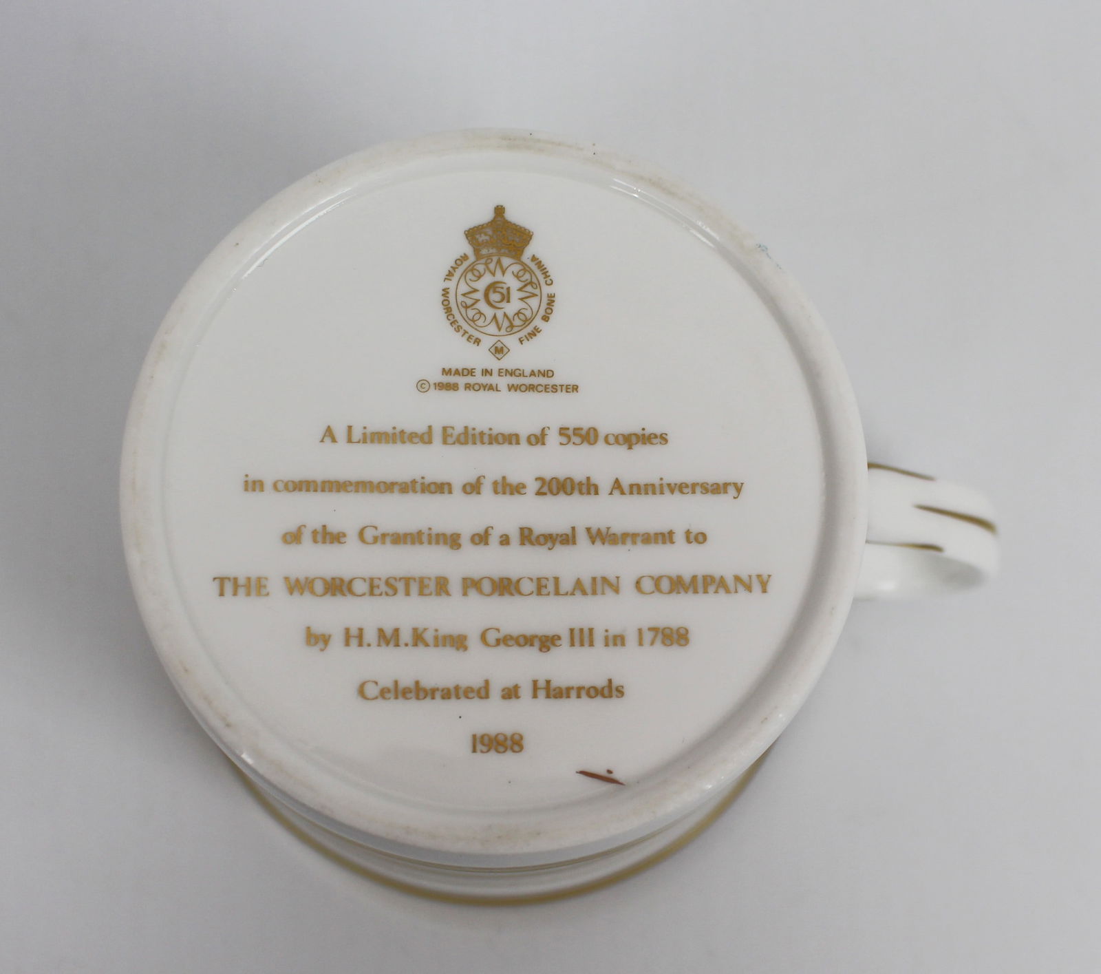 Royal Worcester Commemorative Tea Cup & Saucer Retailed by Harrods - 3