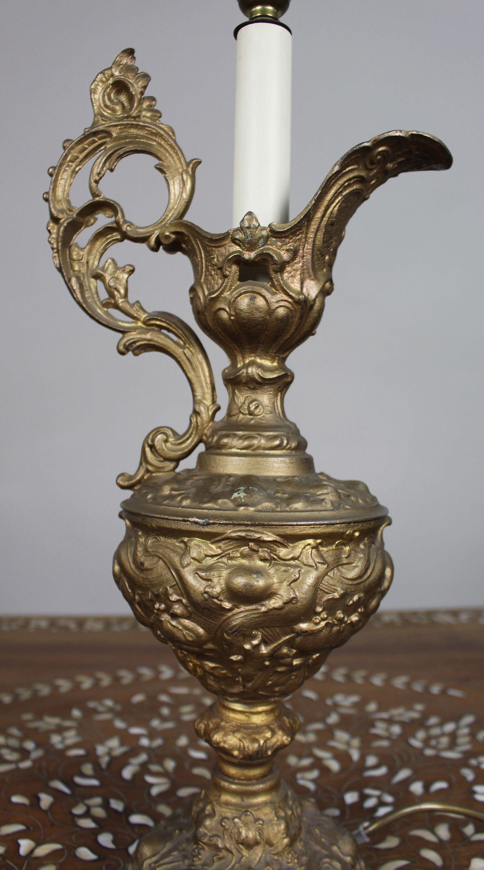 Late 19th c. Gilded Metal Ewer Lamp – Later Electrified - 2