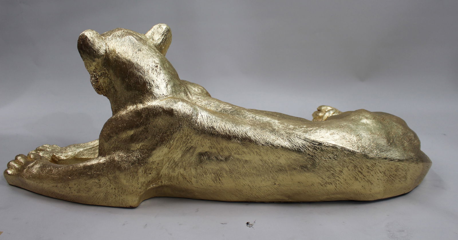 Large Reclining Lioness Sculpture Resin with Hand-Applied Gold Leaf Finish - 10