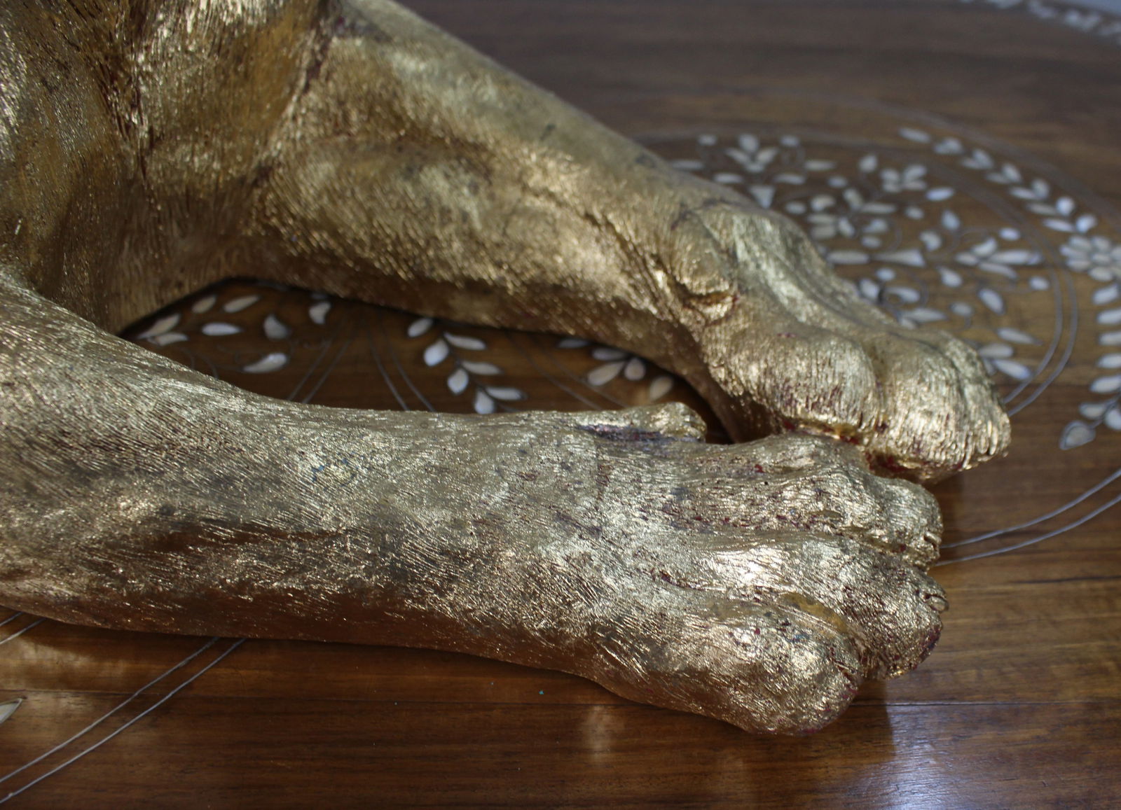 Large Reclining Lioness Sculpture Resin with Hand-Applied Gold Leaf Finish - 6