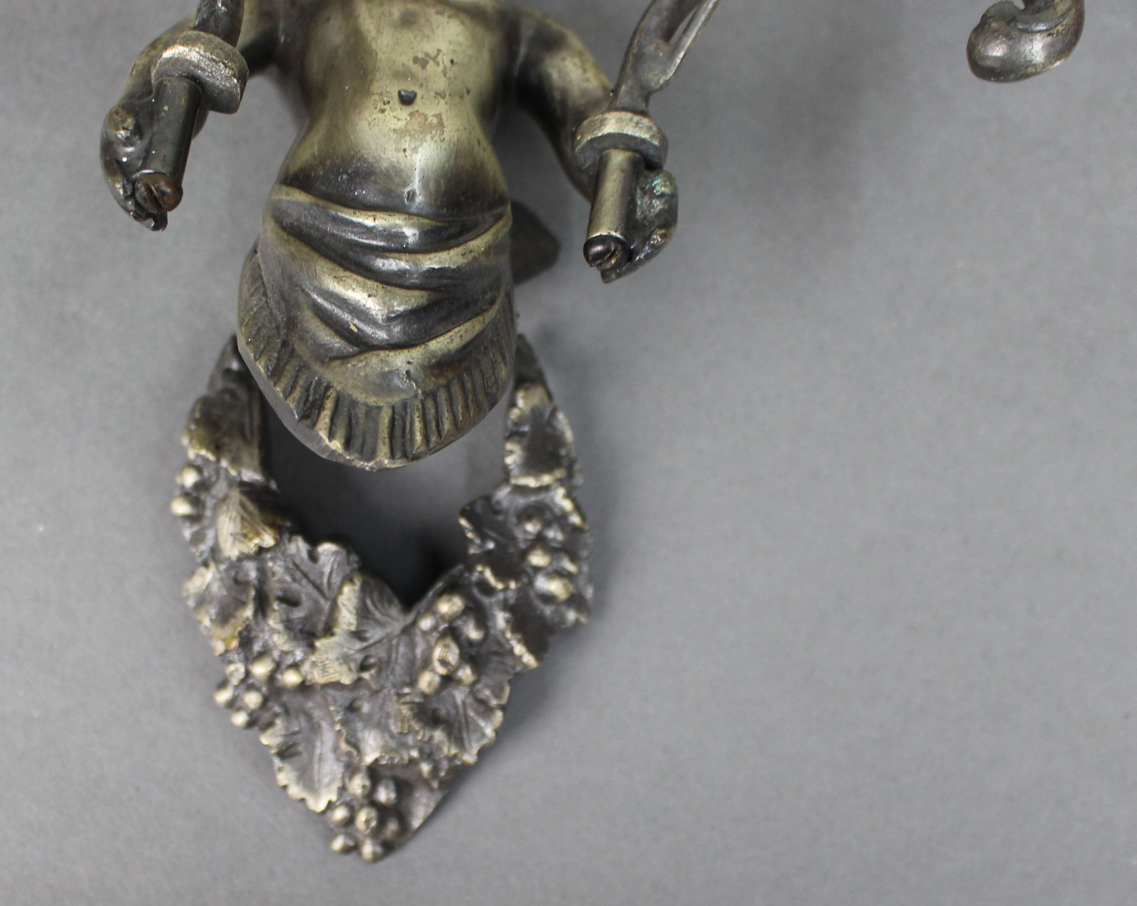 Pair of Antique French Style Cherub Wall Sconces with Porcelain Flowers - 6