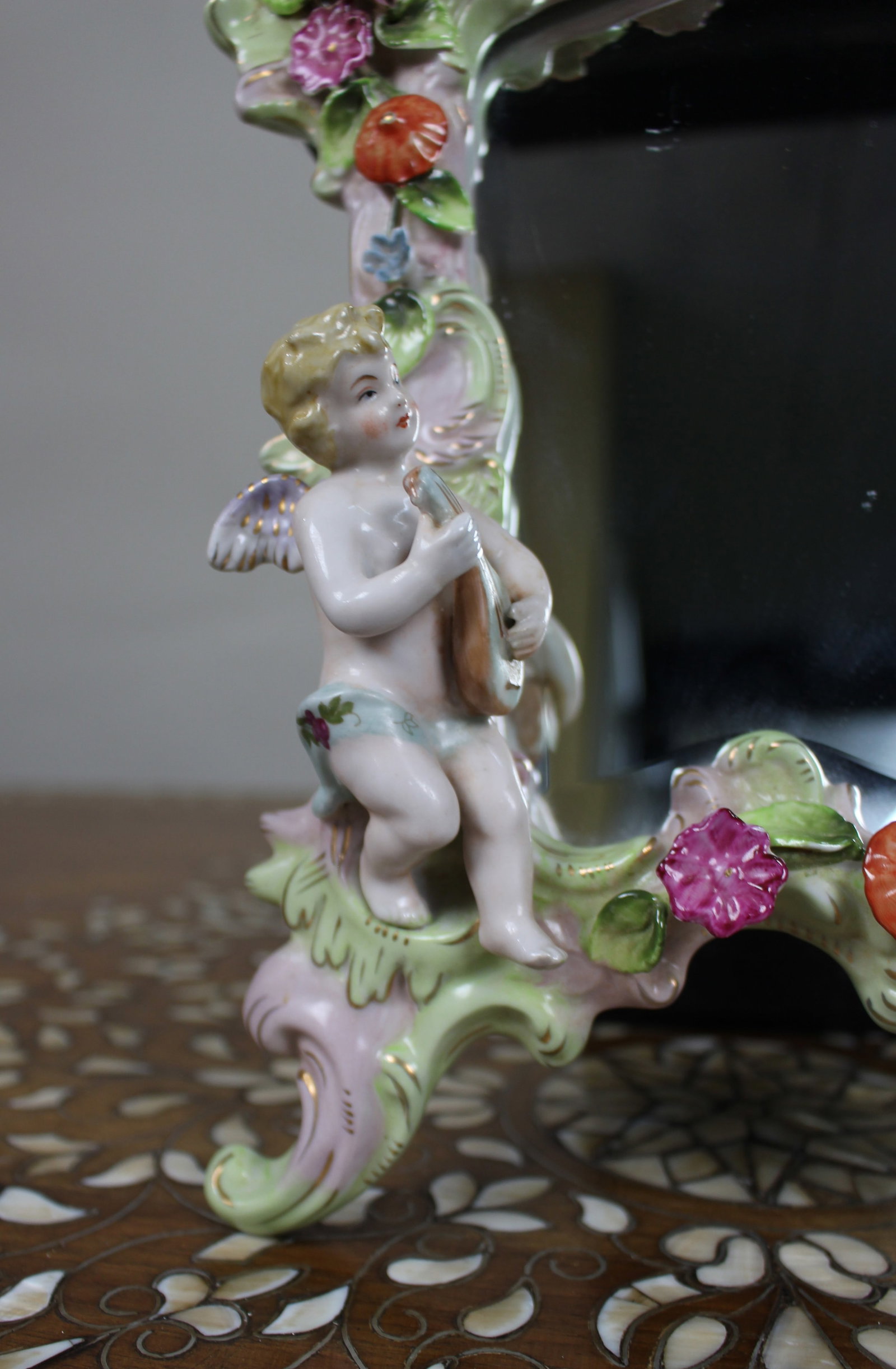 Vintage Dresden Porcelain Vanity Mirror - 3