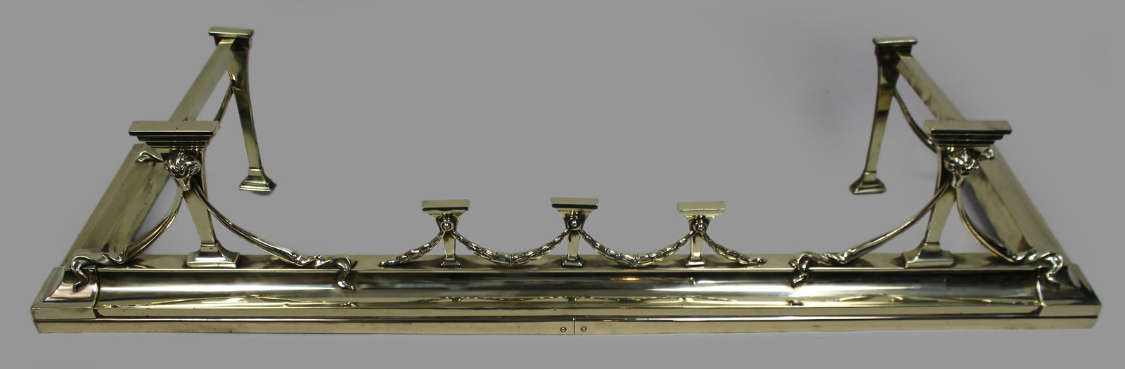 Antique Edwardian Brass Fireplace Fender & Matching Fire Irons - 5