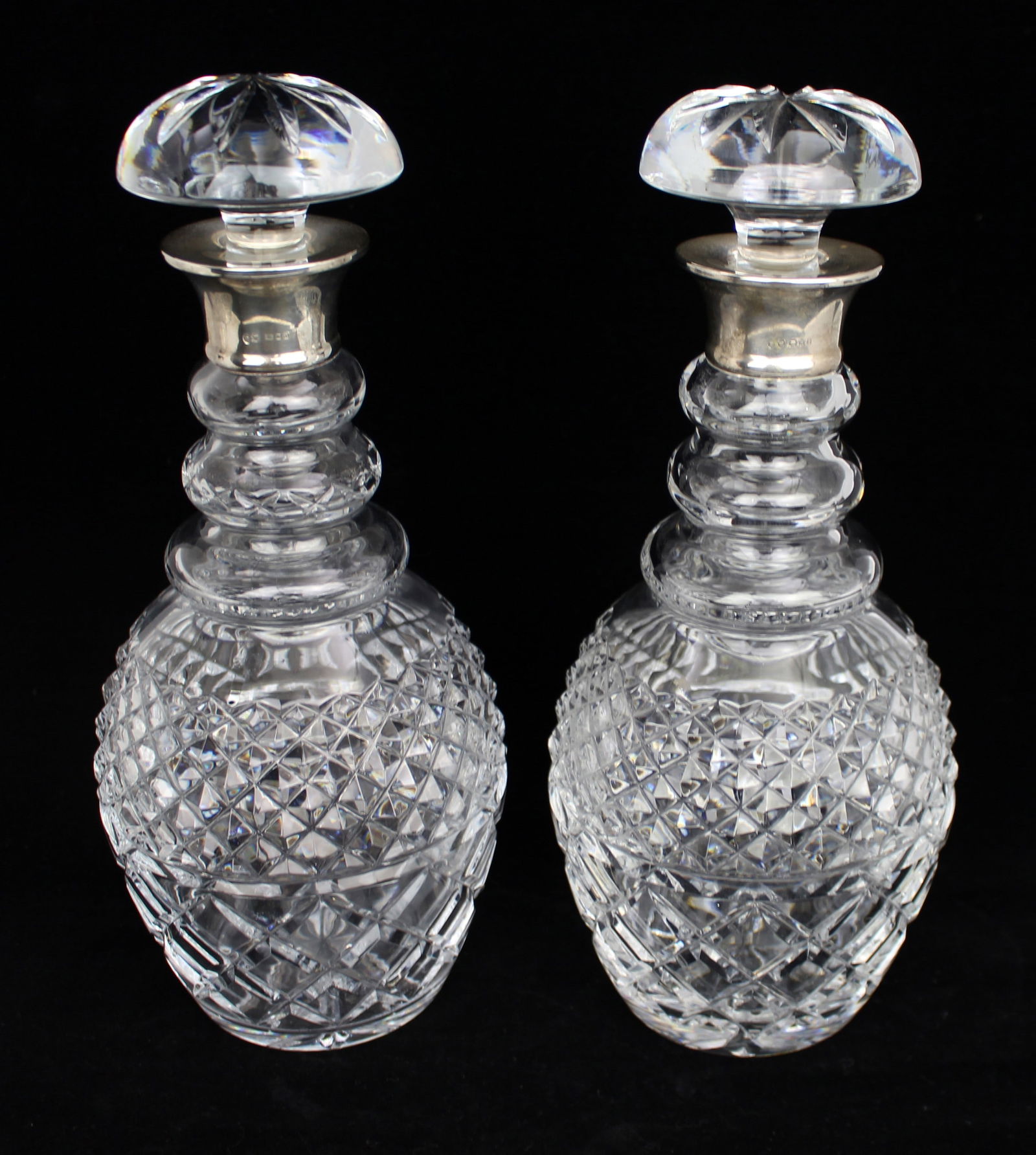 Pair of Fine Vintage Silver Collared Cut Glass Decanters - 2
