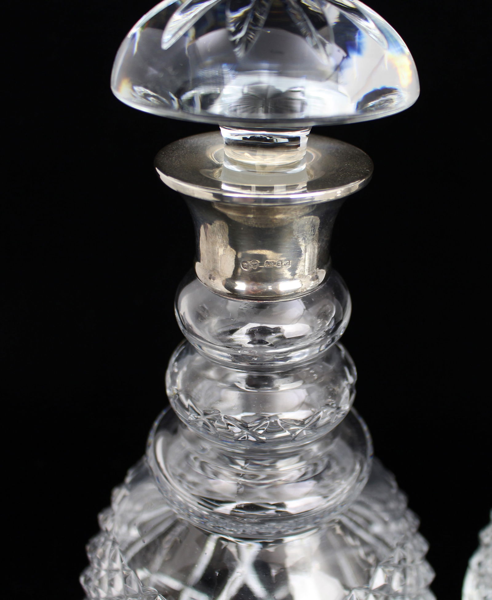 Pair of Fine Vintage Silver Collared Cut Glass Decanters - 3