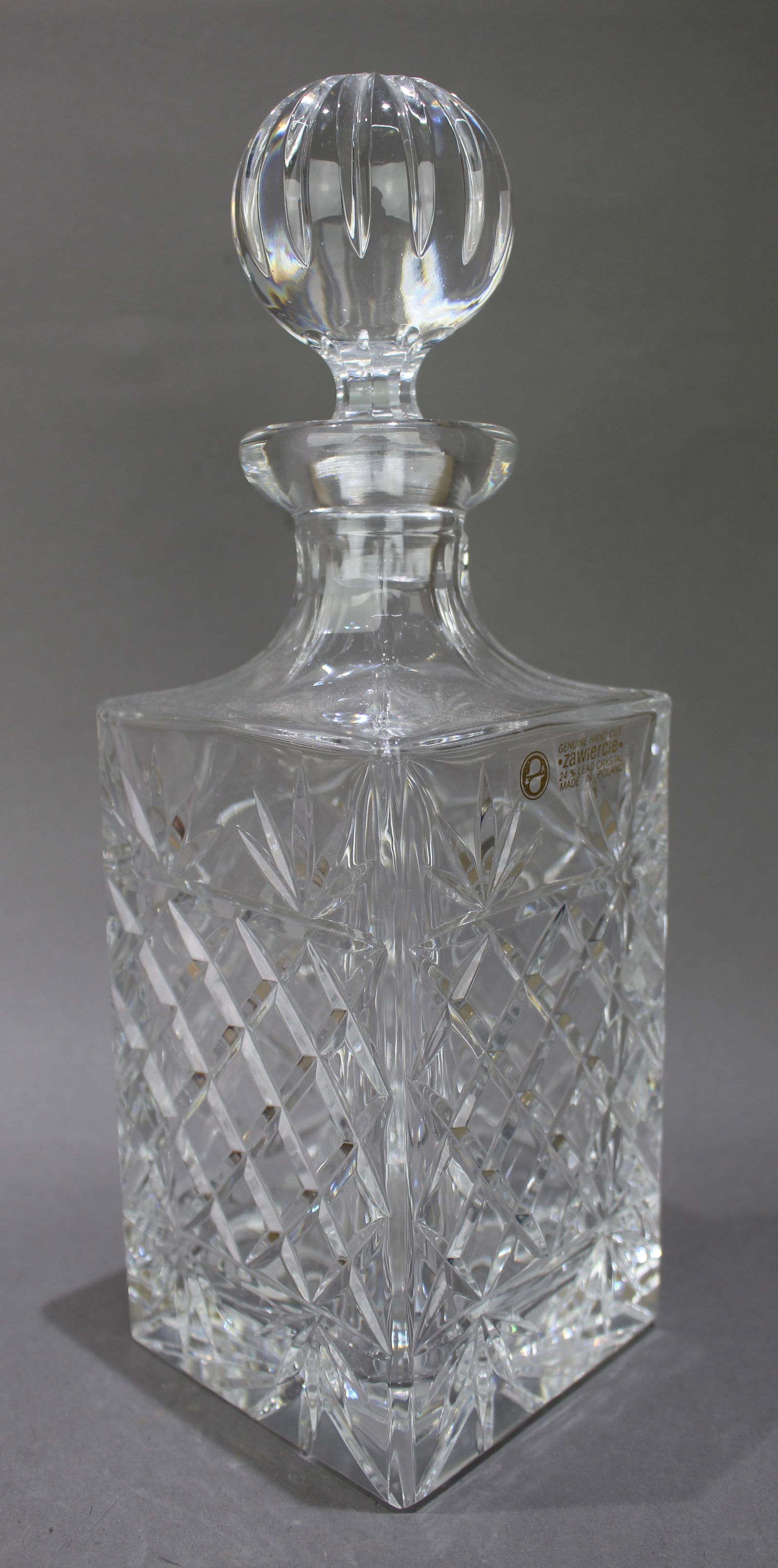 Vintage Zawiercie Polish Crystal Square Shaped Spirit Decanter - 2