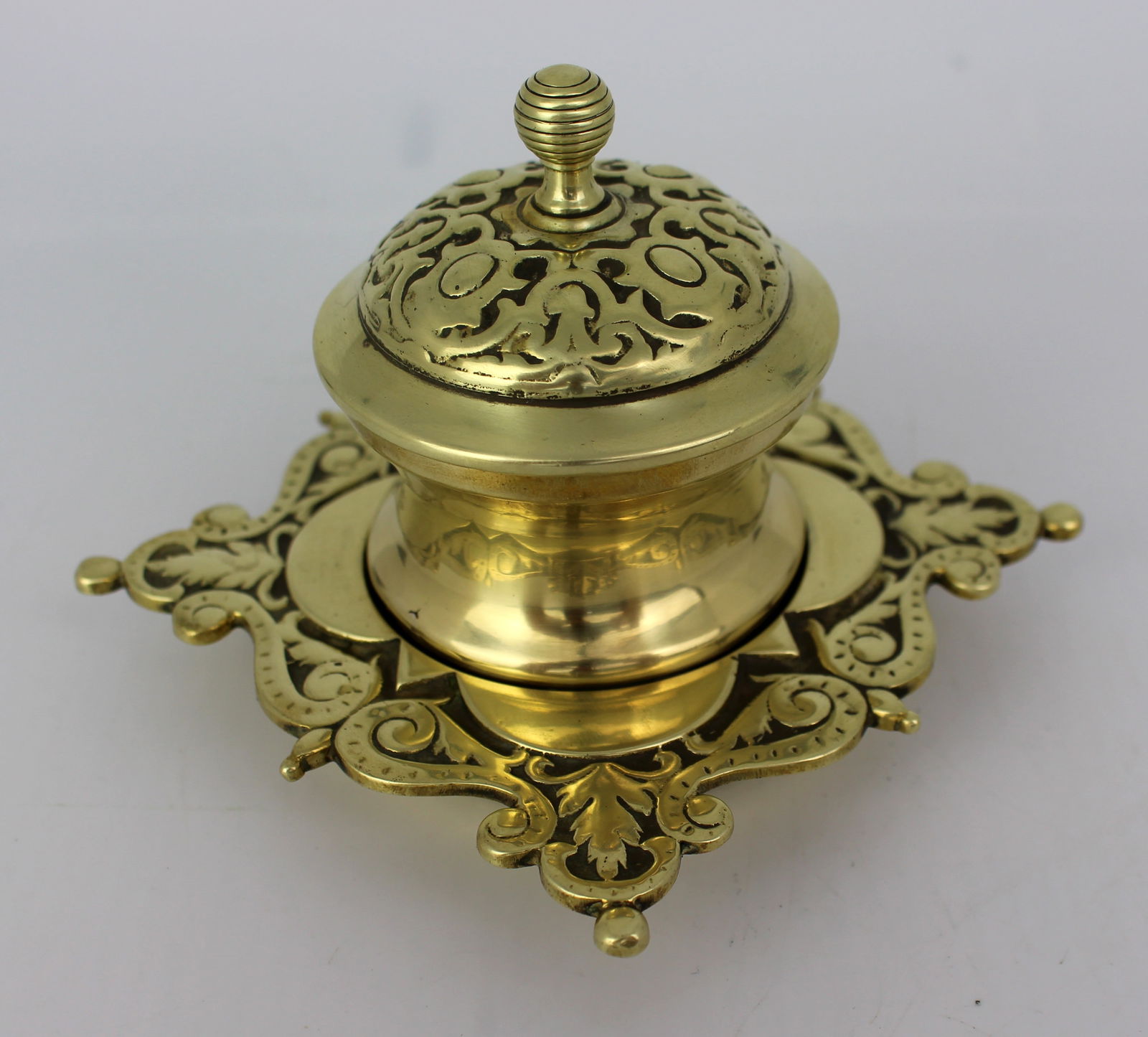Antique Victorian Brass Inkwell - 3
