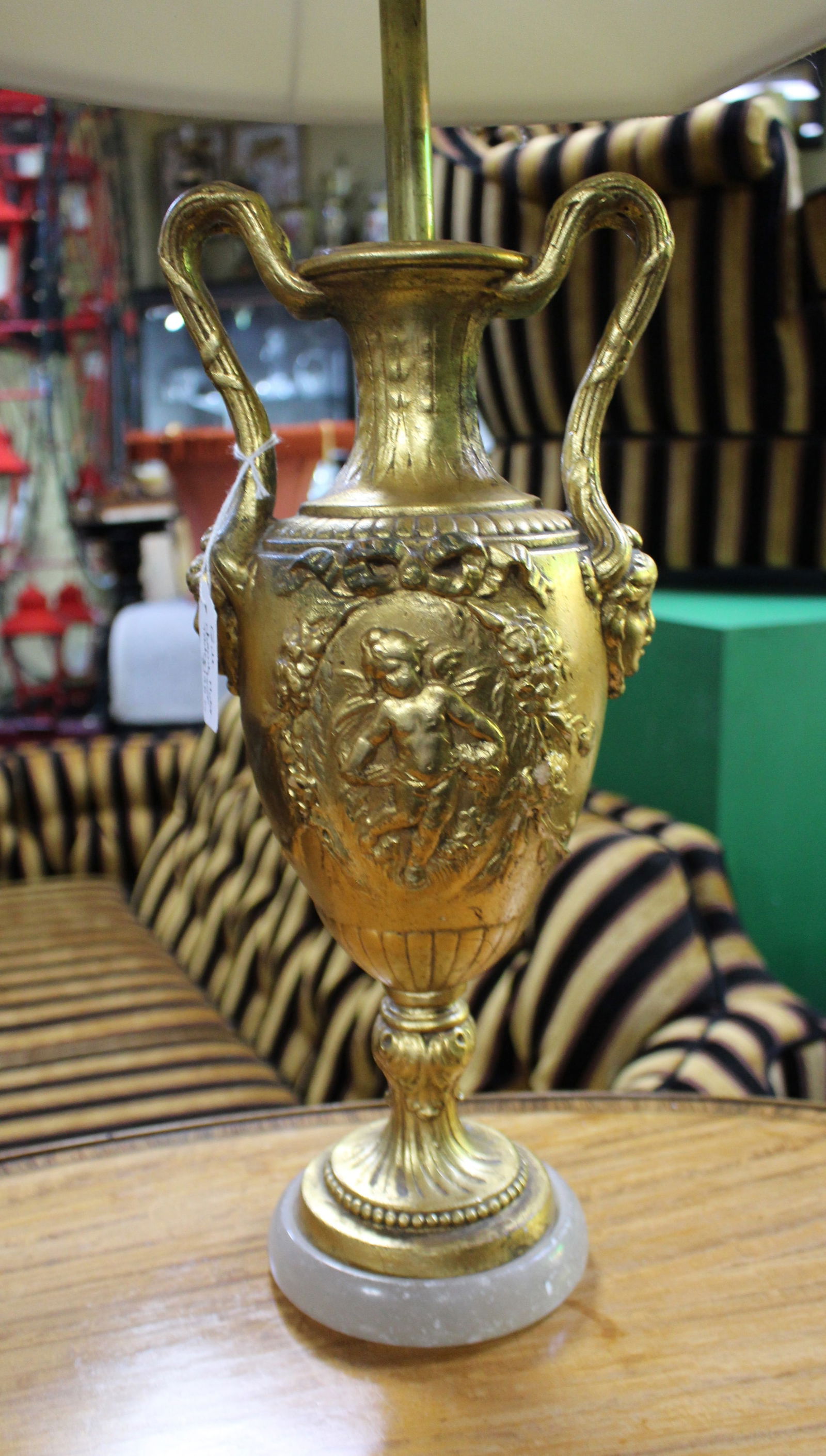 Antique Style Gilt Table Lamp with Shade - 3