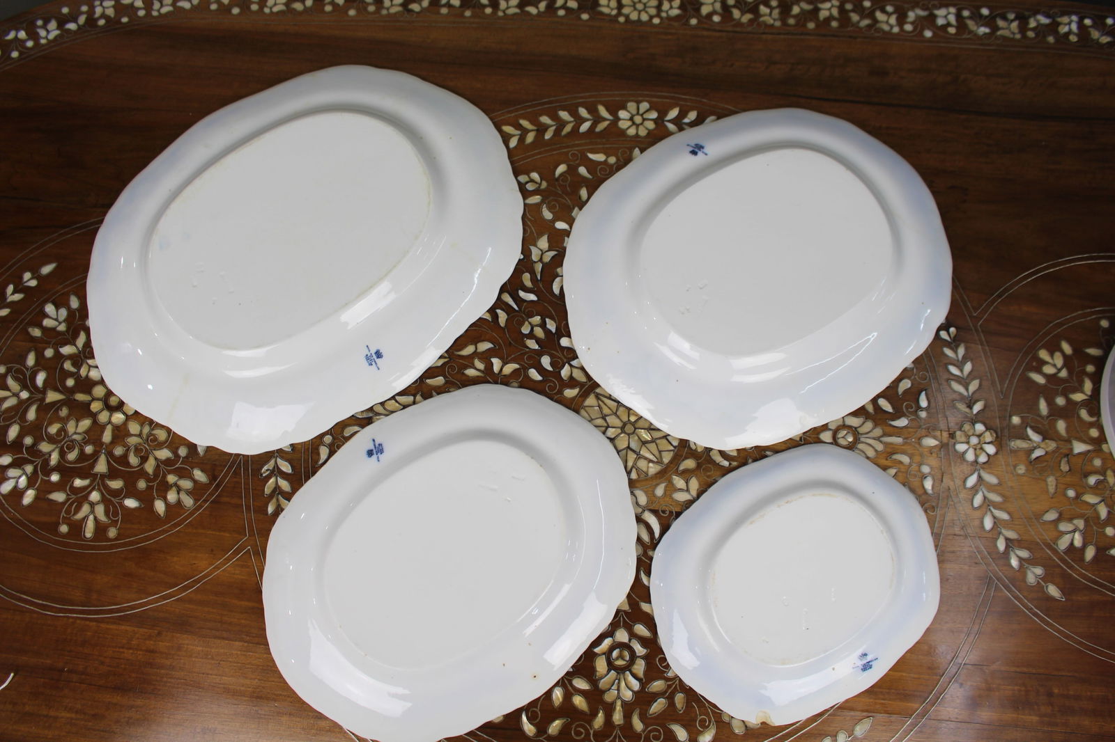 Set of 4 Royal Semi Porcelain Blue & White Serving Platters c.1900 - 3