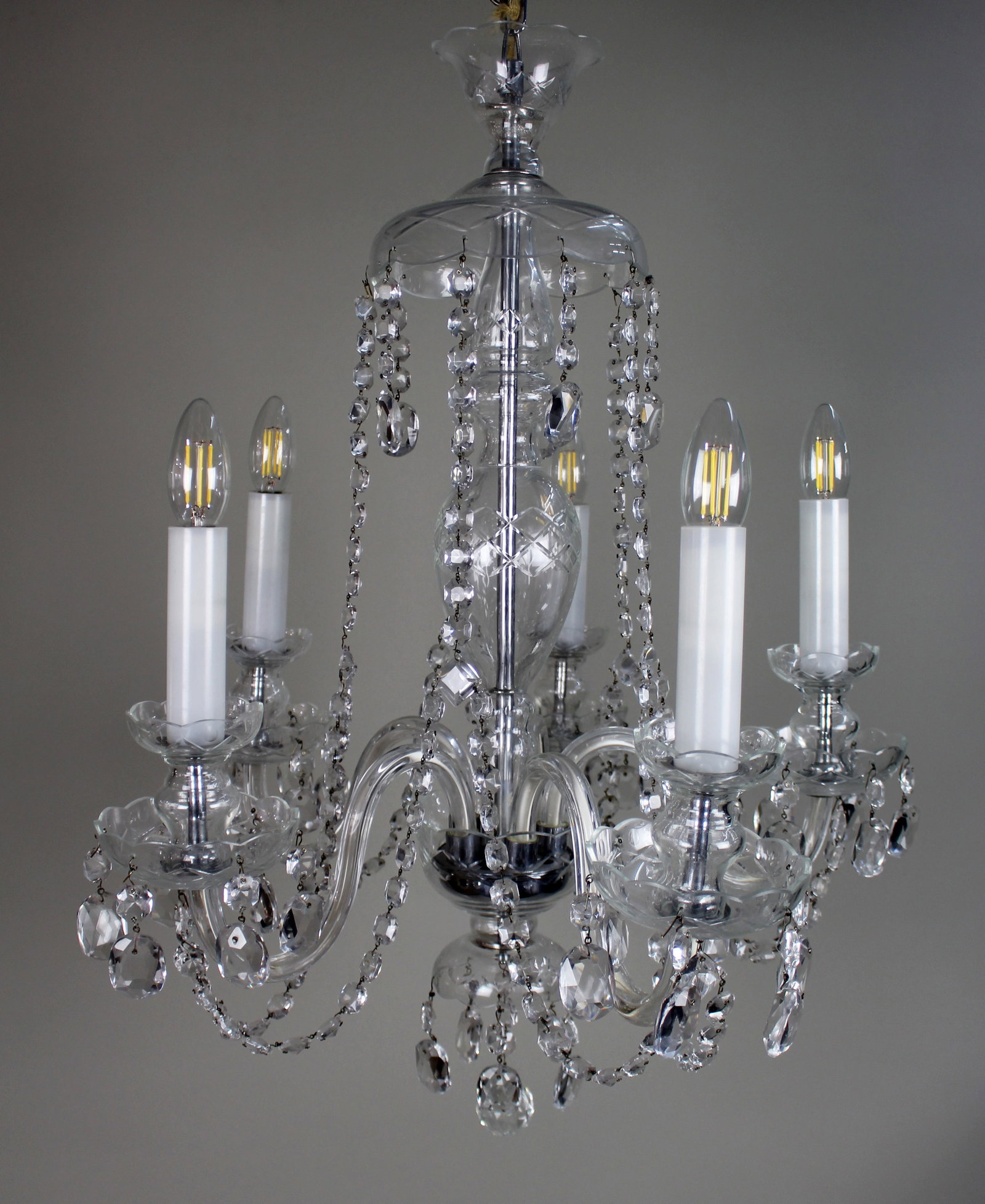 Five-Arm French Cut Glass and Crystal Chandelier, Mid-20th Century - 9