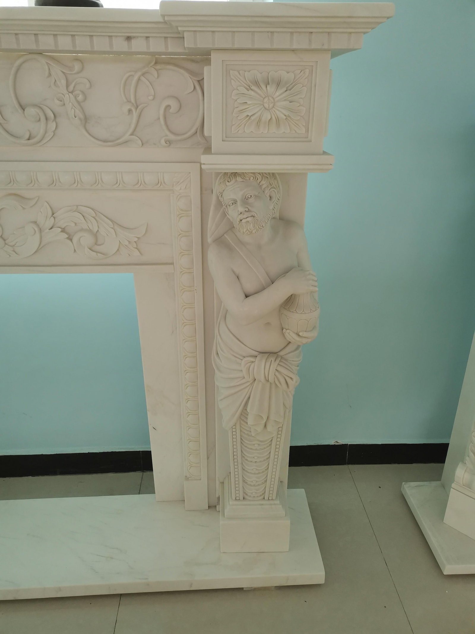 Carved White Marble Fire Surround with Caryatid Figures - 3