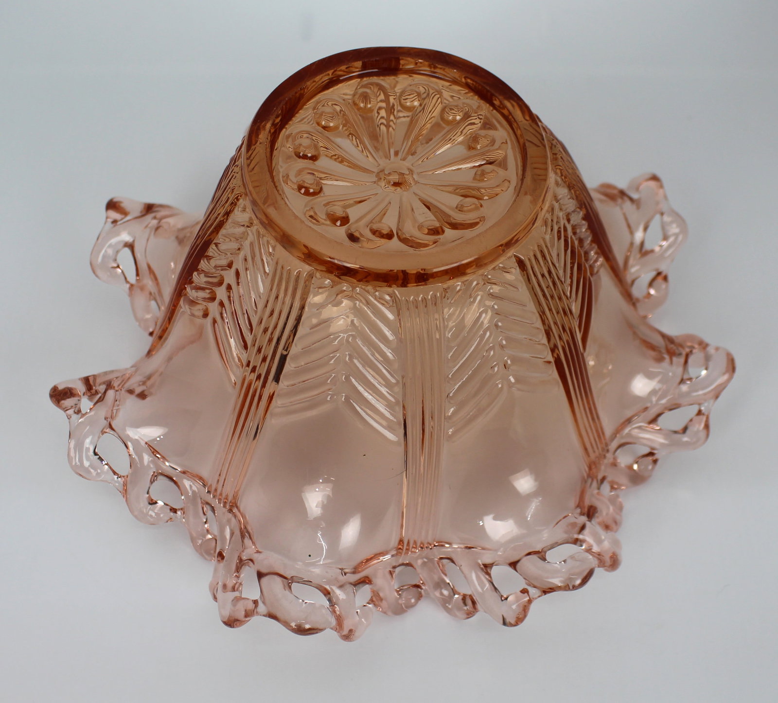 Vintage Brev Italian Pink Glass Pierced Rim Ruffled Bowl - 3