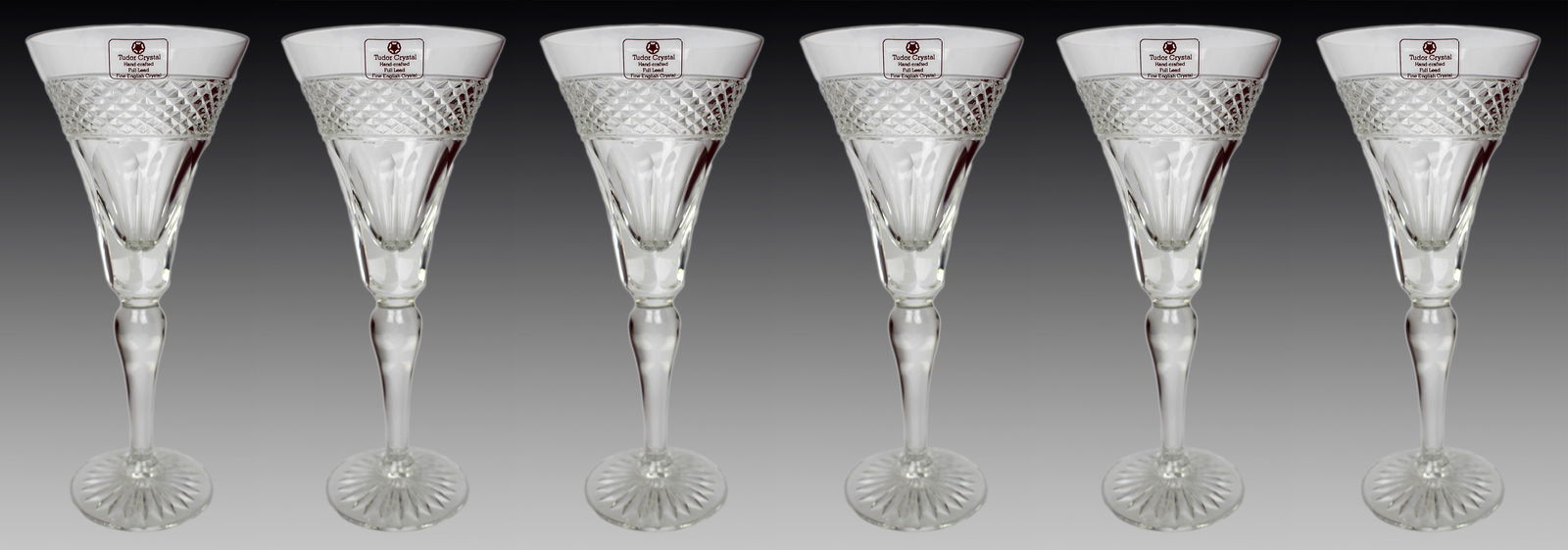Set of 6 Tudor Crystal Castile Pattern Wine Glasses (1 of 8)