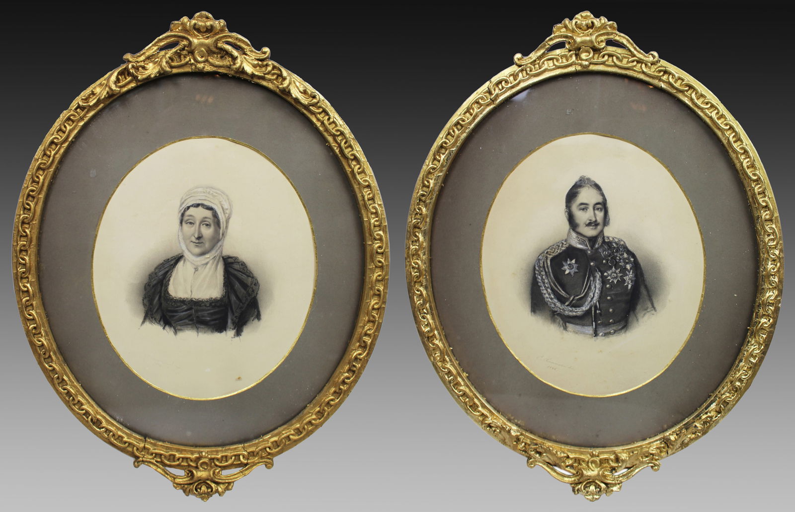 Pair of Mid 19th c. Oval Drawings by C.Reimann - 7