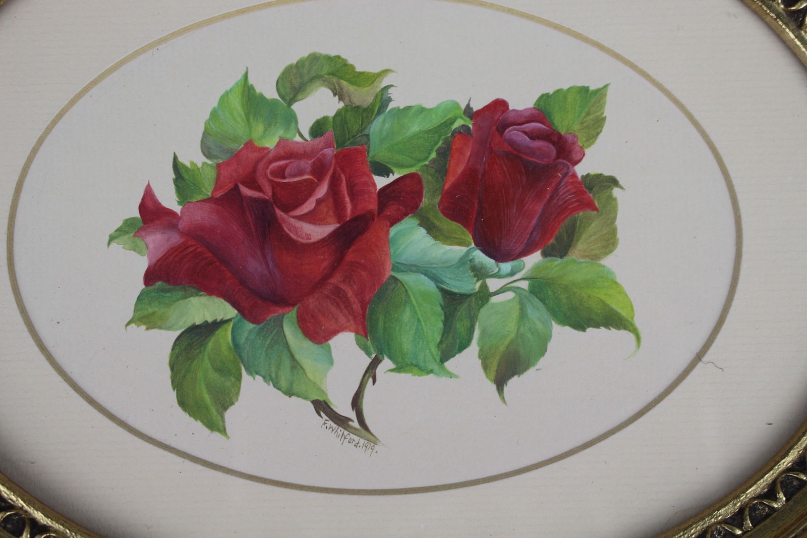 Antique Oval Still Life Watercolour by F.Whitford 1919 - 2