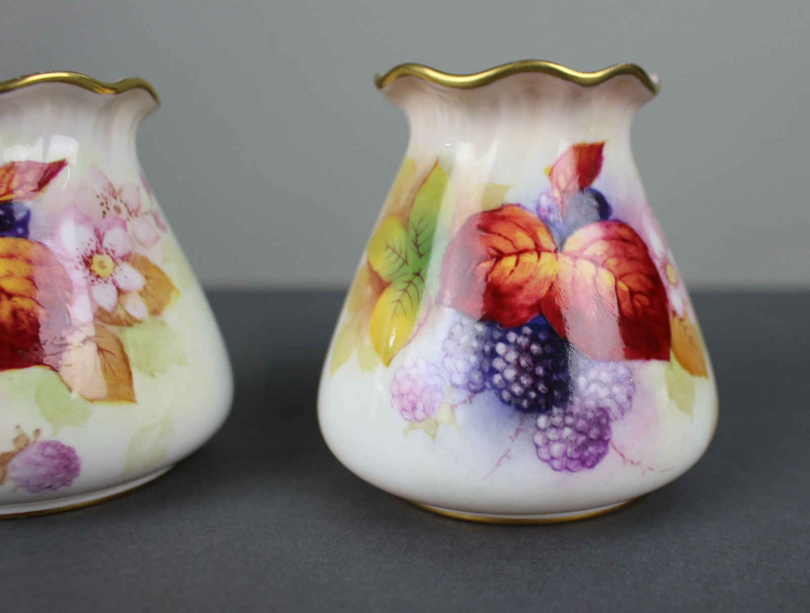 Pair of Royal Worcester Hand Painted Fruit Vases Kitty Blake & M.Miller - 3