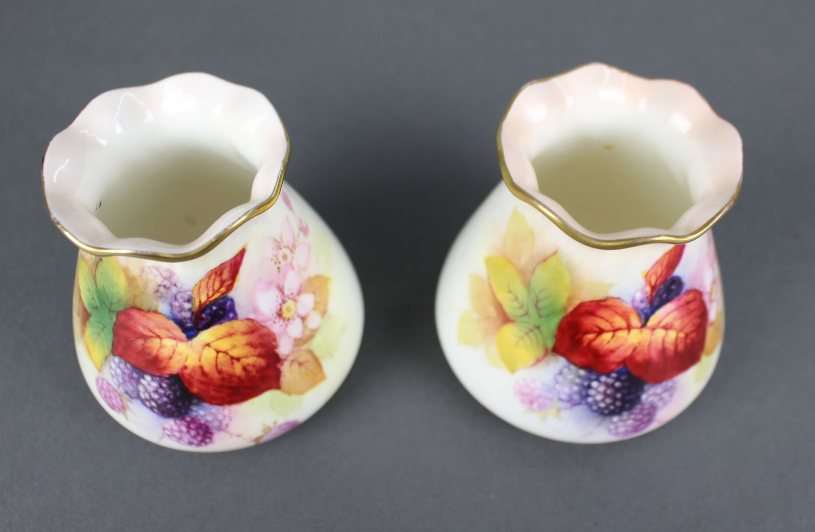 Pair of Royal Worcester Hand Painted Fruit Vases Kitty Blake & M.Miller - 4
