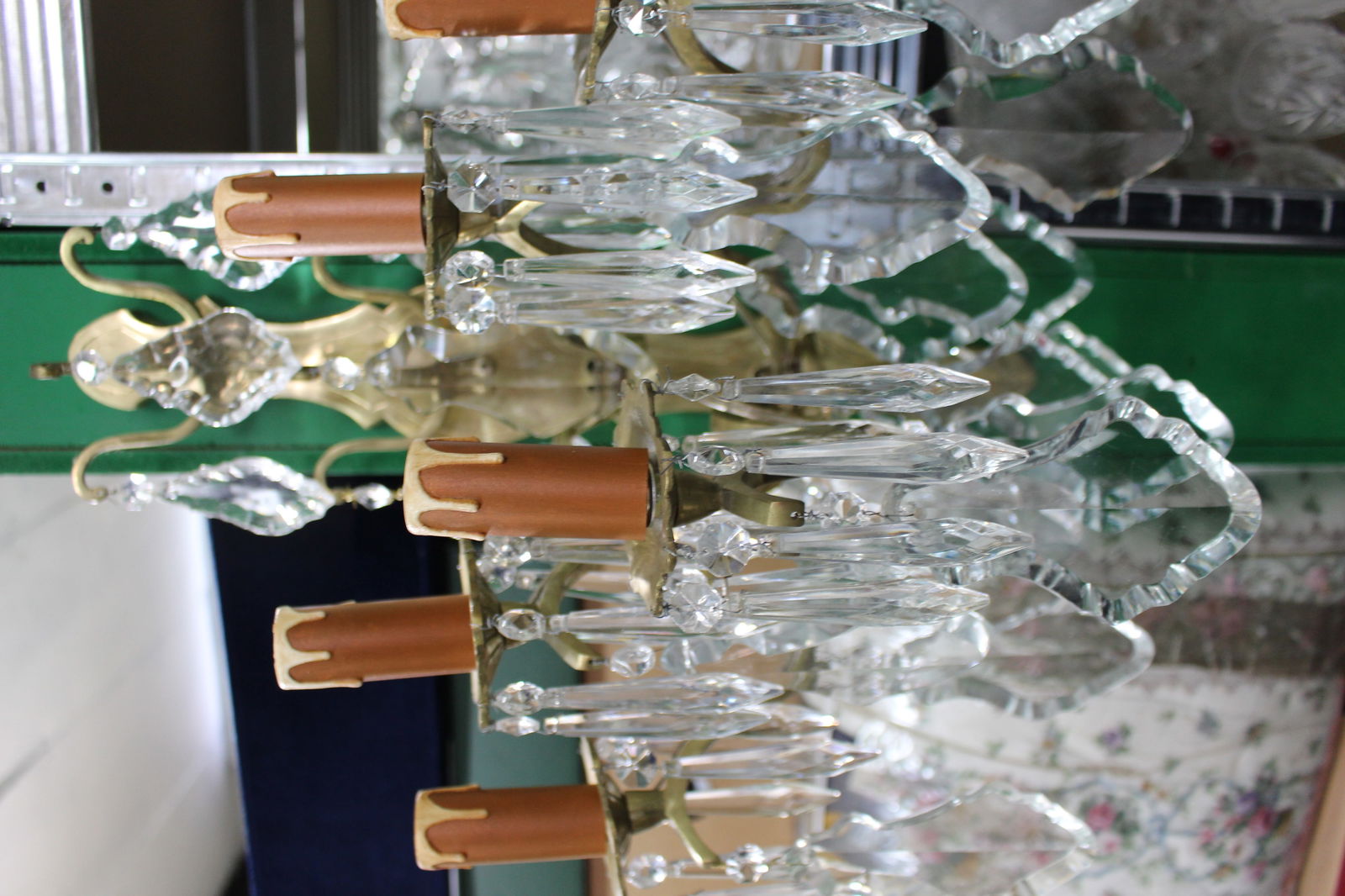 Pair of Louis XV Style French Brass and Fine Cut Crystal Wall Lights - 2