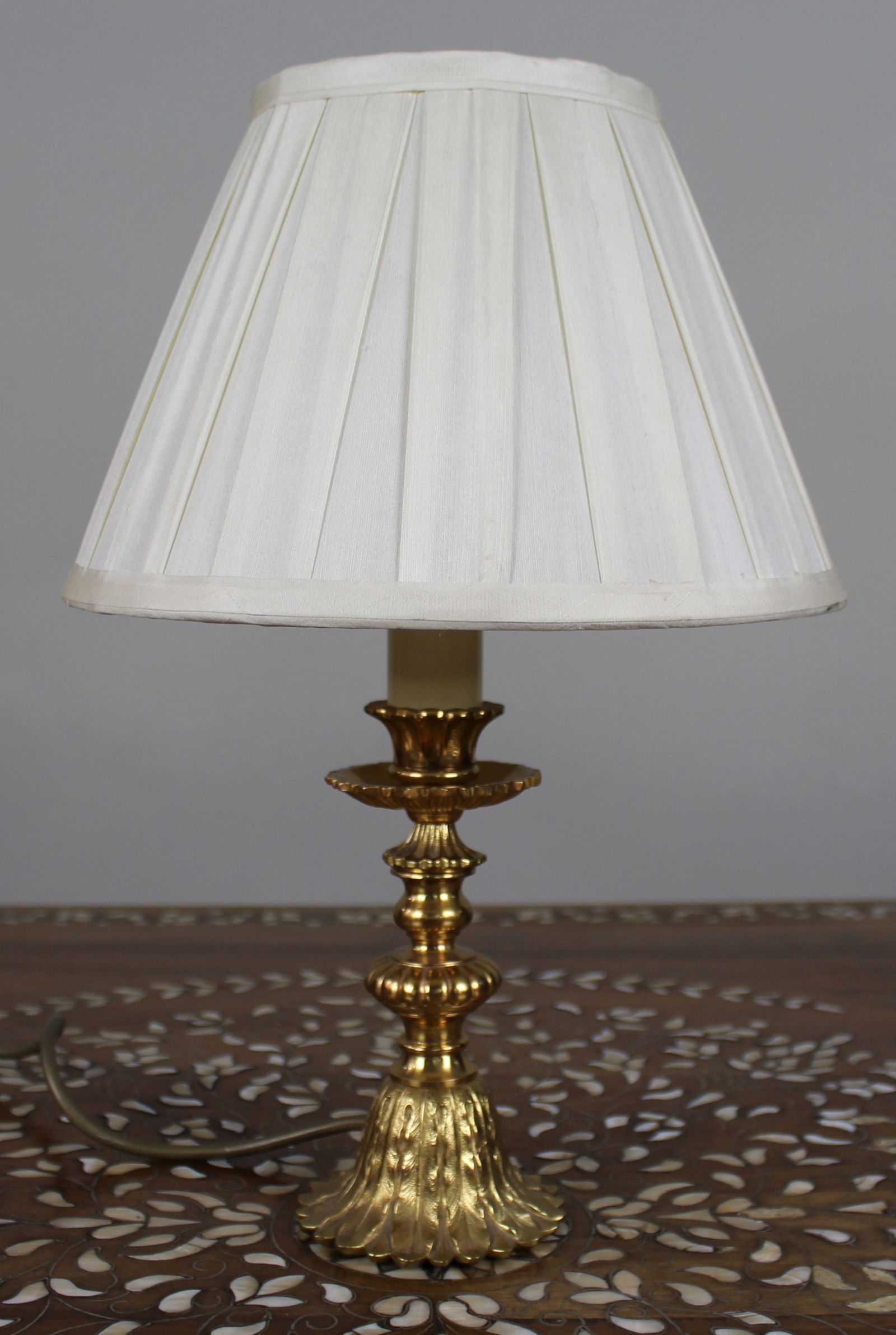 Vintage Gilt Metal Table Lamp with Pleated Shade (1 of 6)