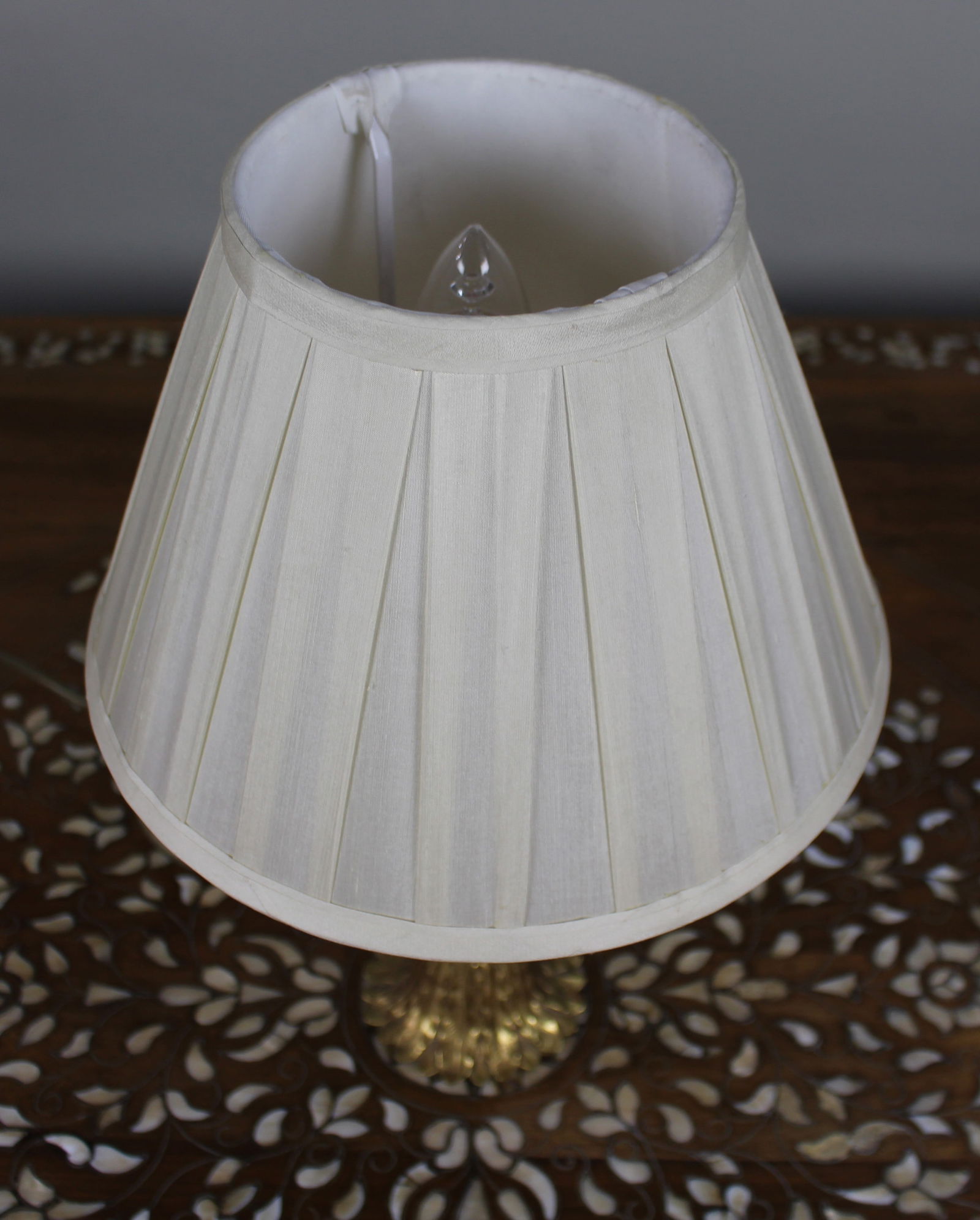 Vintage Gilt Metal Table Lamp with Pleated Shade - 2