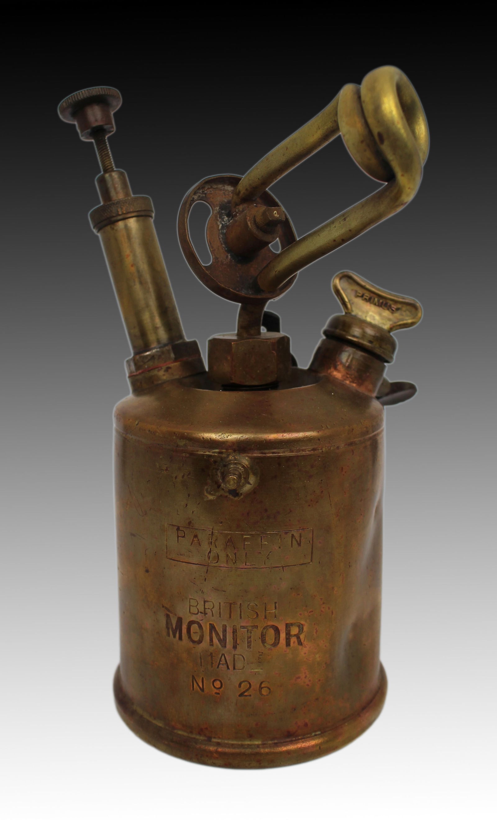 Vintage British Monitor no.26 Blow Torch: Title: Vintage British Monitor no.26 Blow Torch Description: Vintage British "Monitor" No. 26 Blow Torch British, 1940s A good vintage paraffin blow torch, manufactured by Monitor in Britain